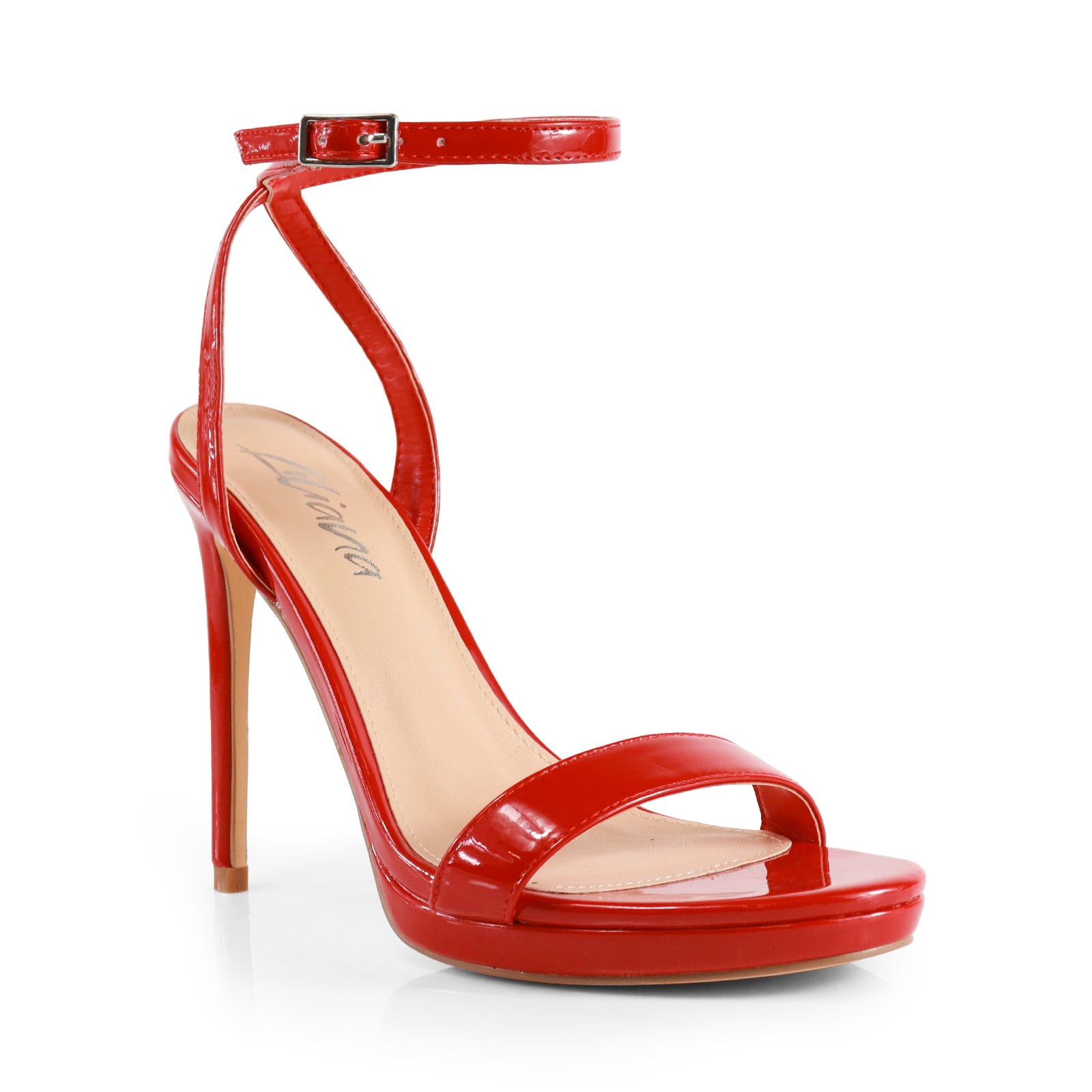 JORDIE-1 OPEN TOE ANKLE STRAP W/ STILETTO HEEL RED