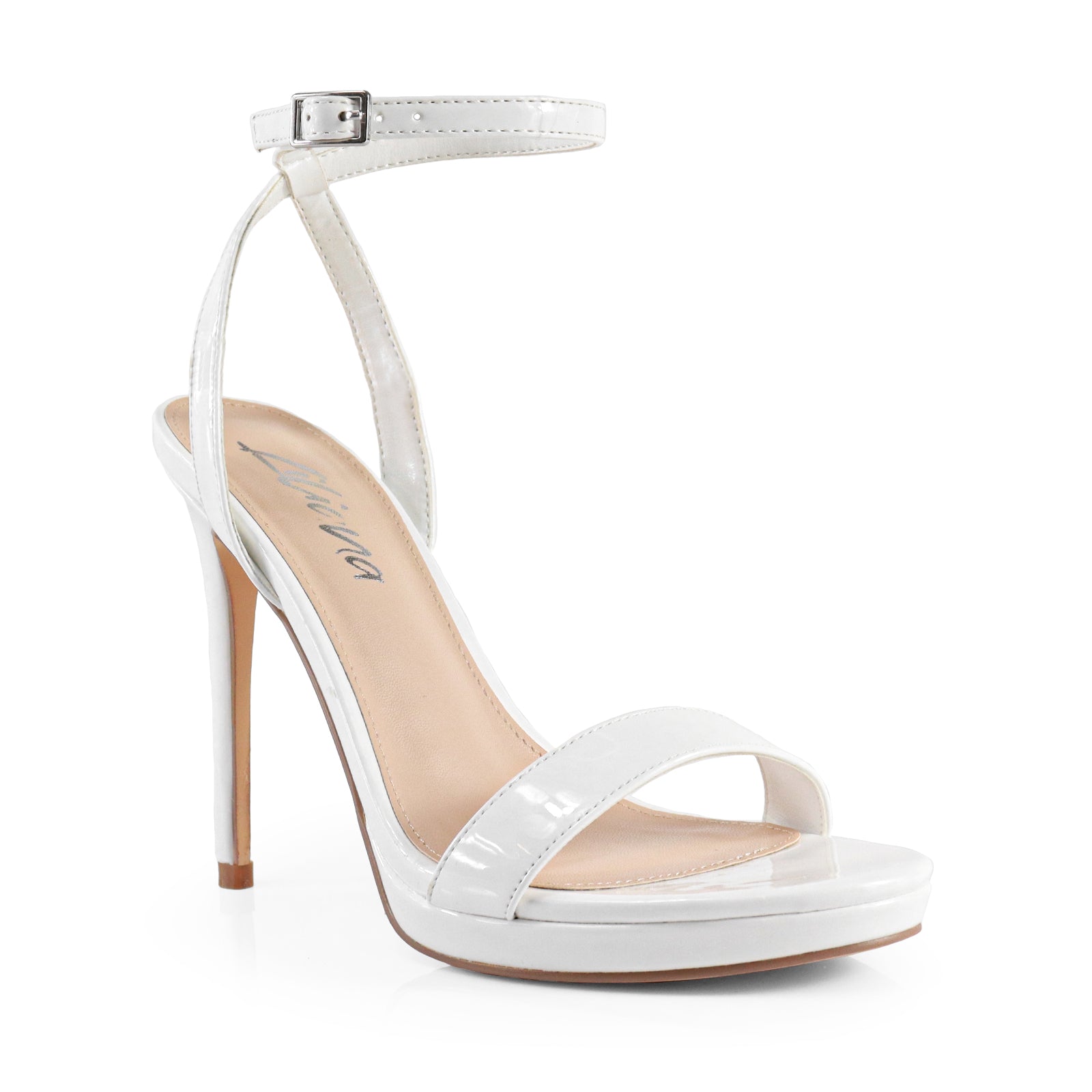 JORDIE-1 OPEN TOE ANKLE STRAP W/ STILETTO HEEL WHITE