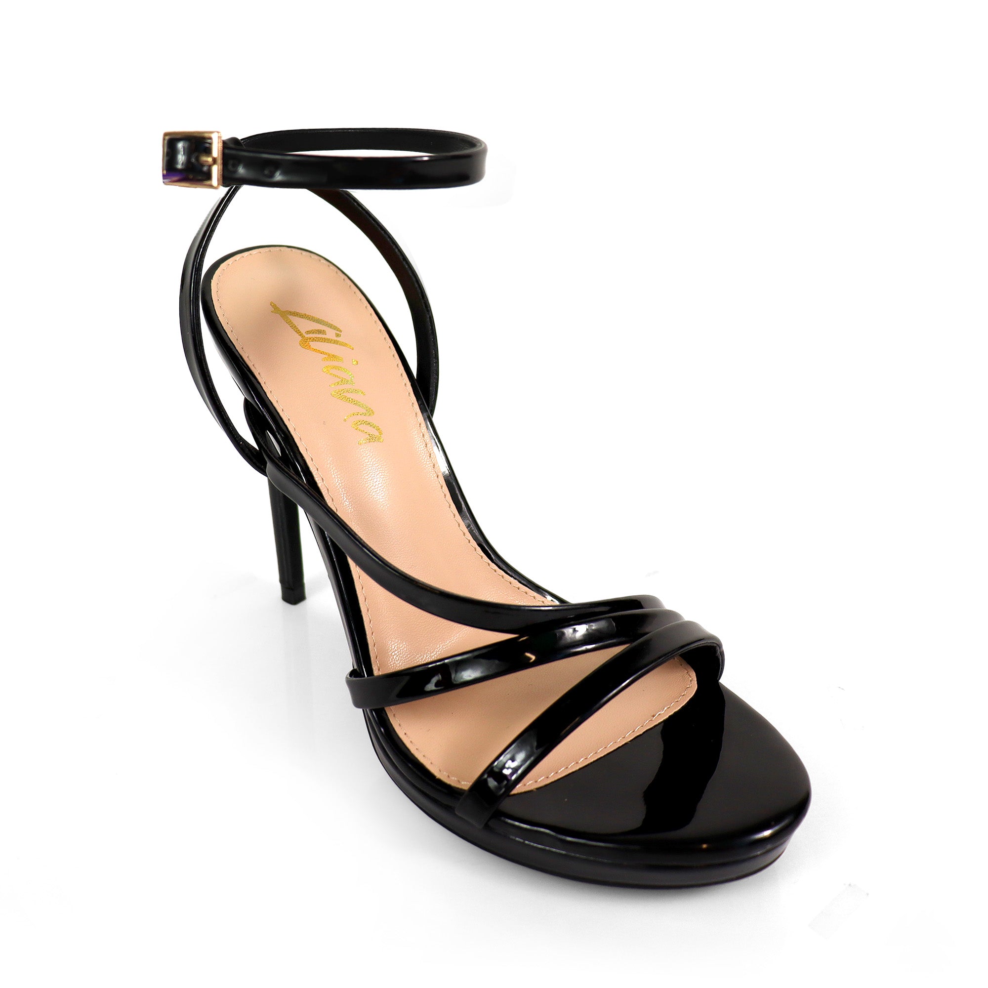 JORDIE-1 OPEN TOE ANKLE STRAP W/ STILETTO HEEL BLACK