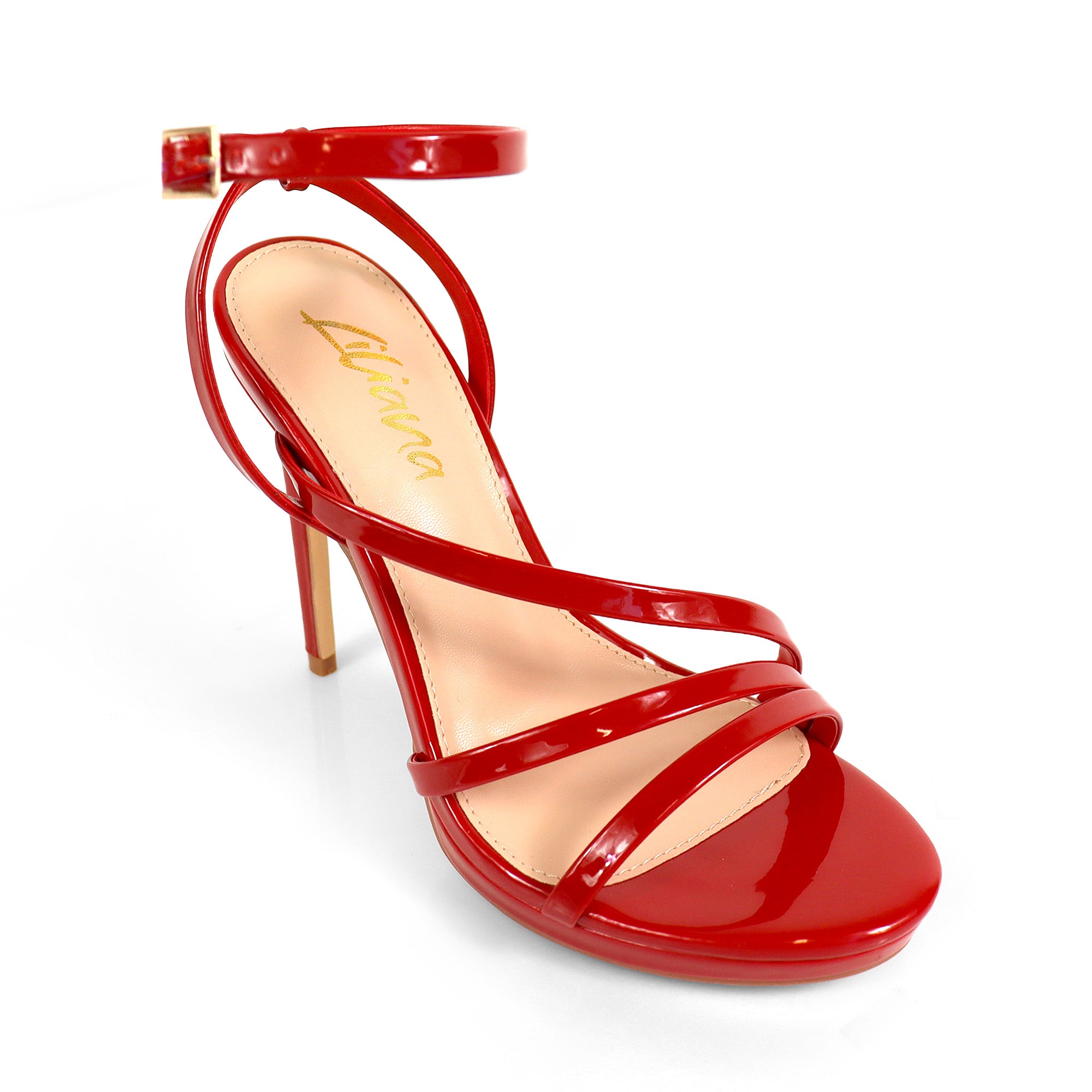JORDIE-1 OPEN TOE ANKLE STRAP W/ STILETTO HEEL RED