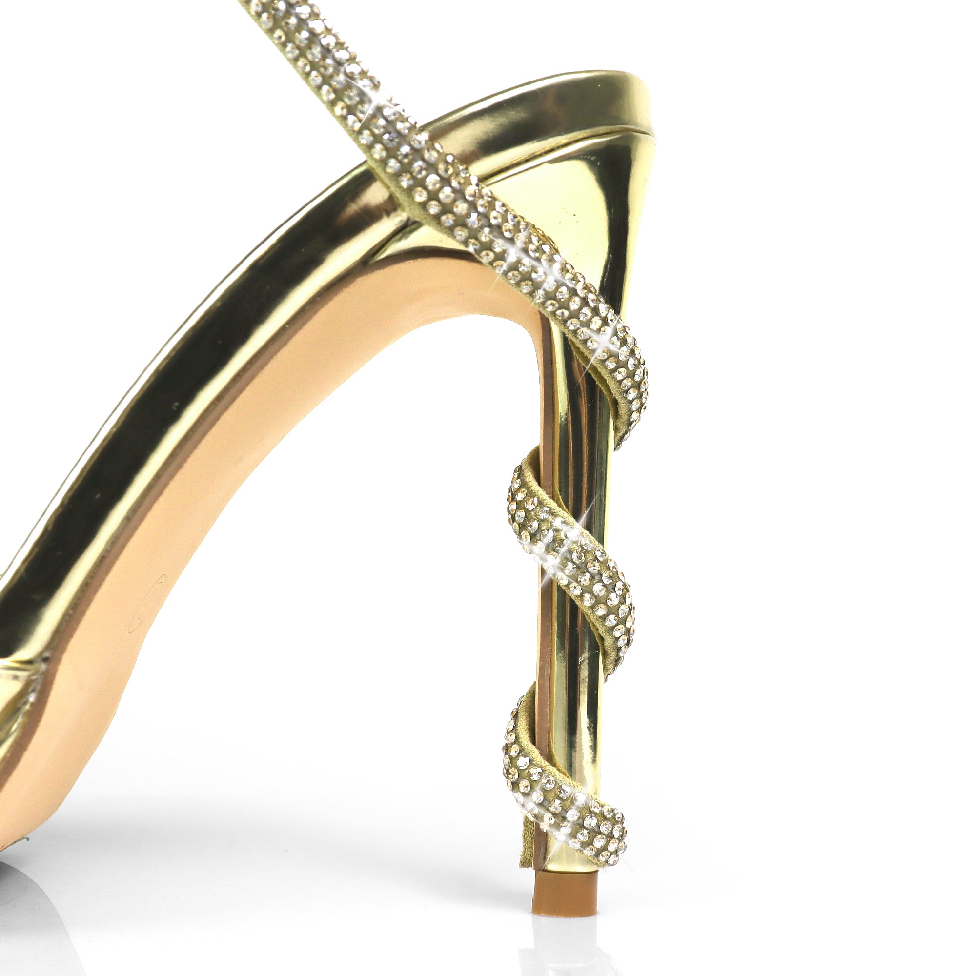 JORDIE-5 PEEP TOE TUBULAR SPIRAL STRAP W/ HIGH HEEL GOLD