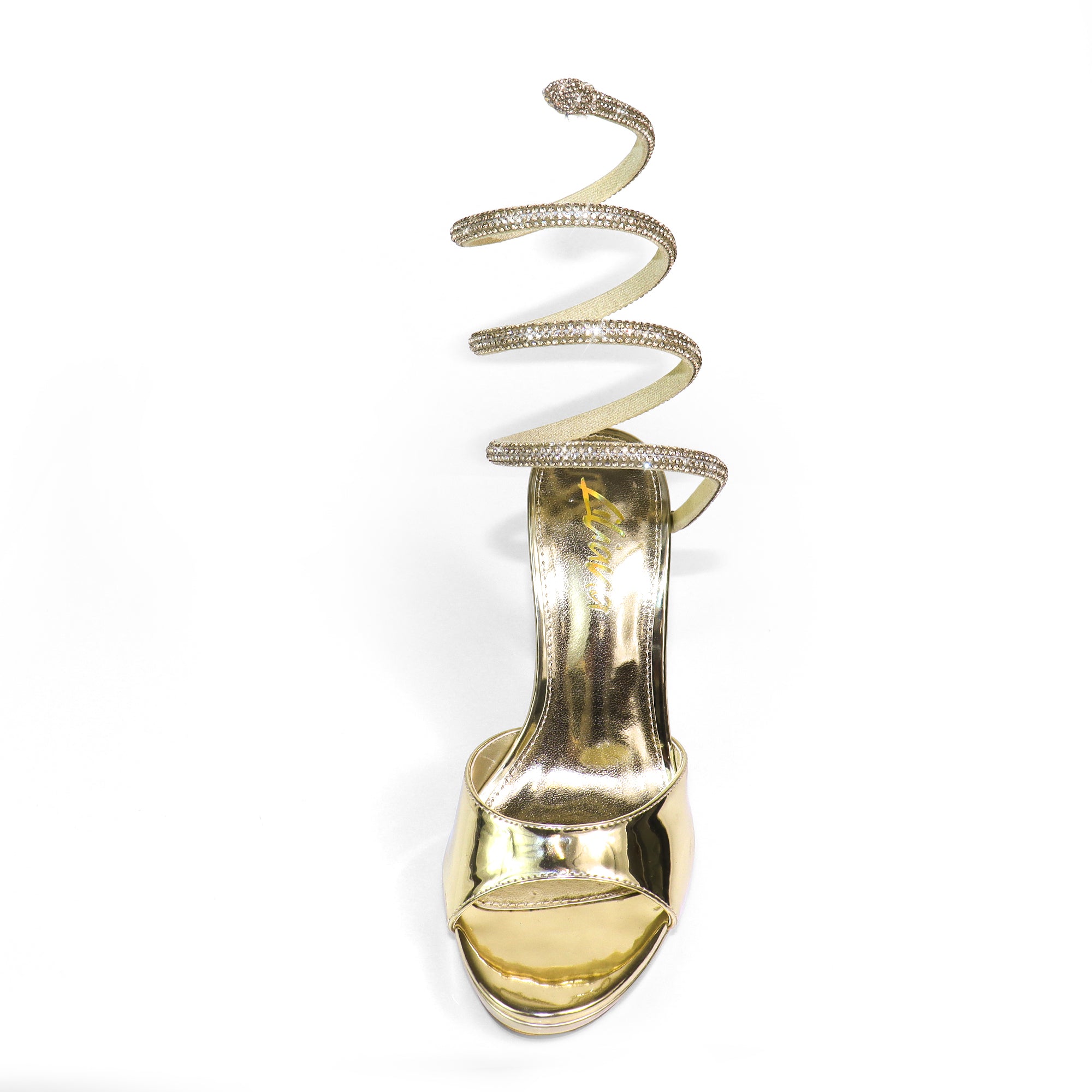 JORDIE-5 PEEP TOE TUBULAR SPIRAL STRAP W/ HIGH HEEL GOLD