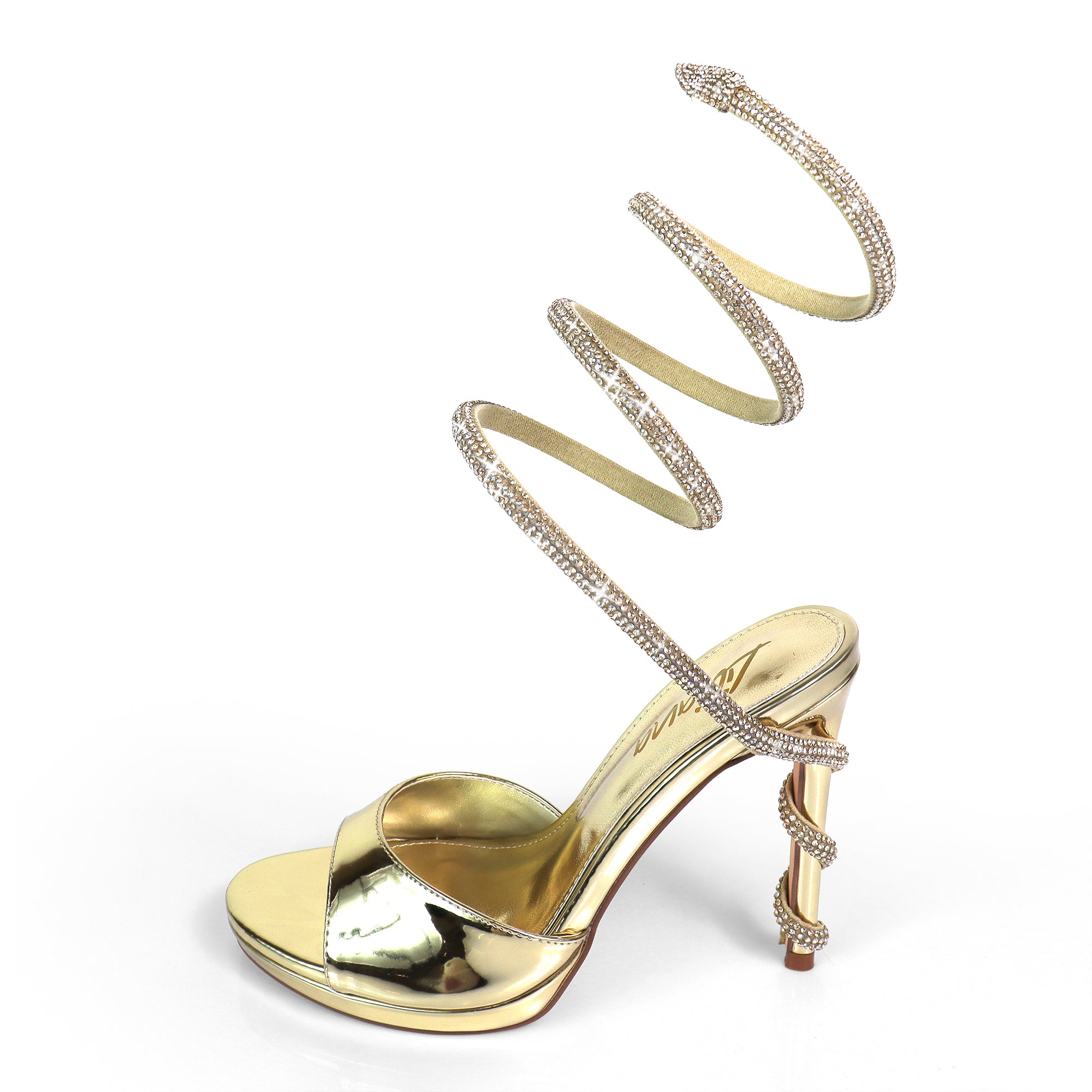 JORDIE-5 PEEP TOE TUBULAR SPIRAL STRAP W/ HIGH HEEL GOLD