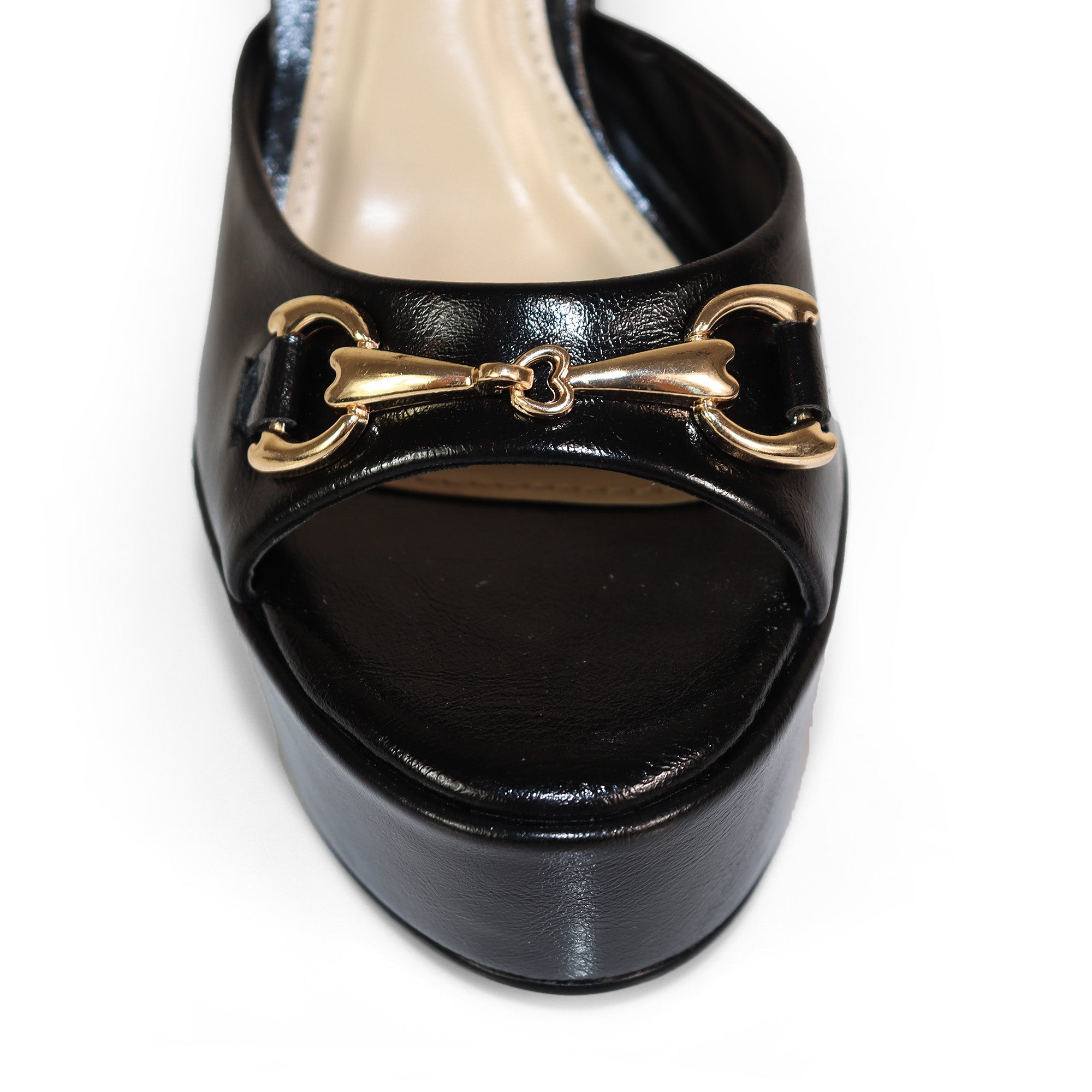 JOSY-13 HORSEBIT ANKLE STRAP PLATFORM CHUNKY HEEL BLACK