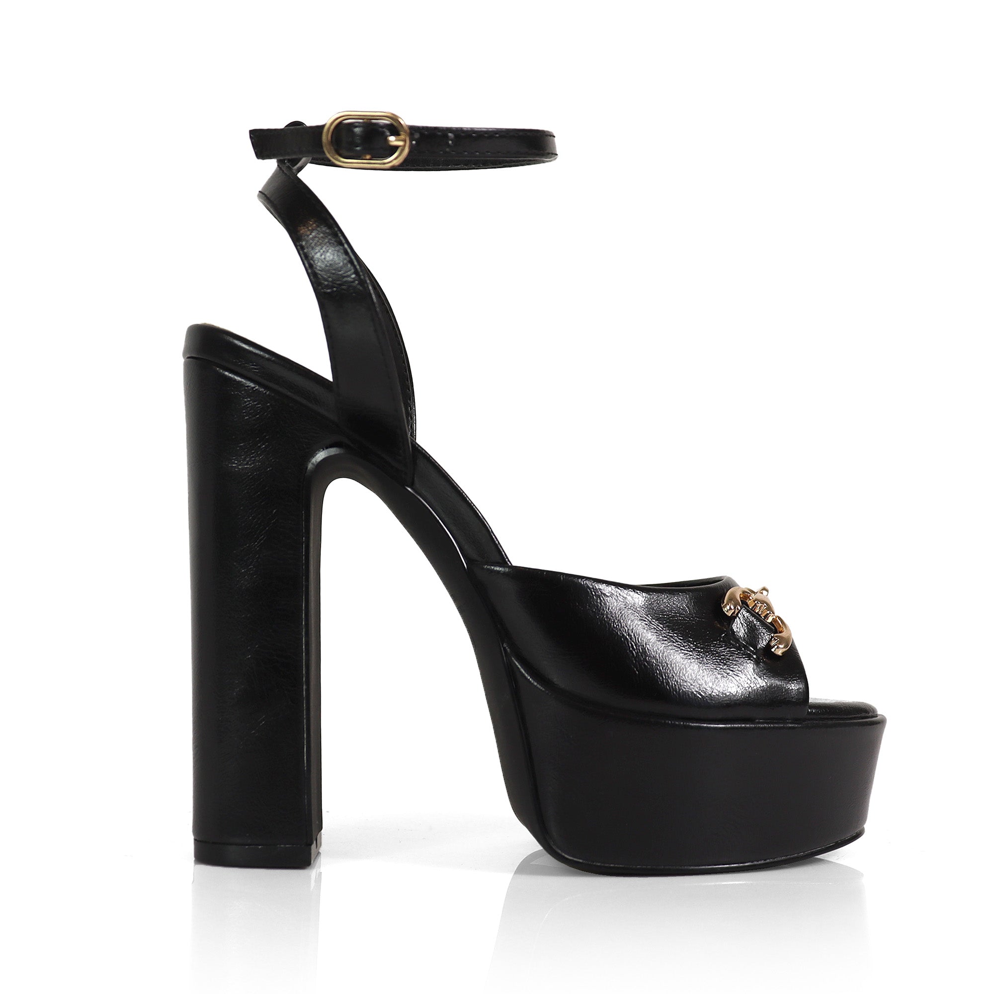JOSY-13 HORSEBIT ANKLE STRAP PLATFORM CHUNKY HEEL BLACK