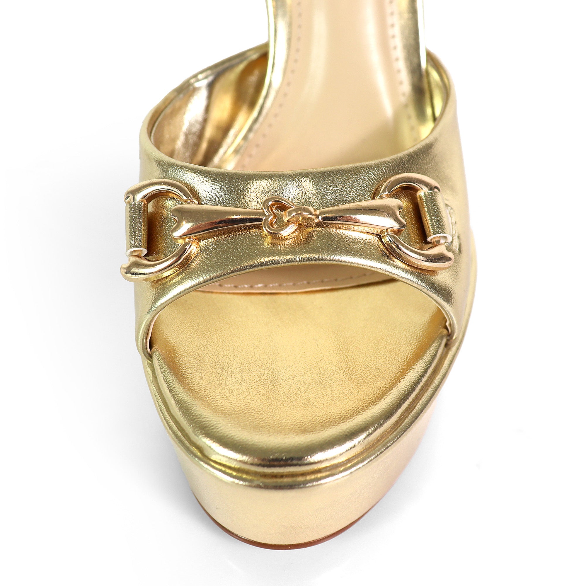 JOSY-13 HORSEBIT ANKLE STRAP PLATFORM CHUNKY HEEL GOLD