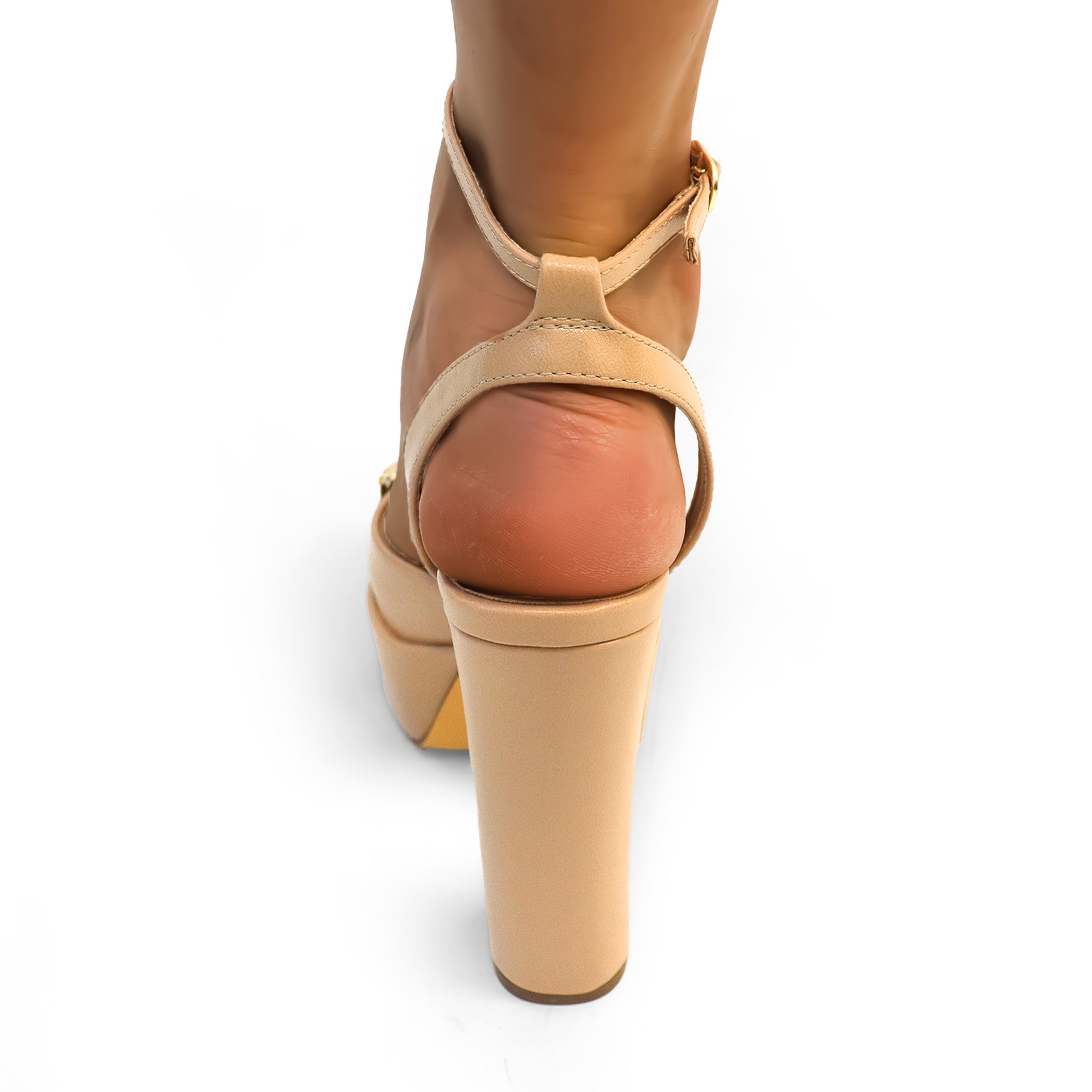 JOSY-13 HORSEBIT ANKLE STRAP PLATFORM CHUNKY HEEL NUDE