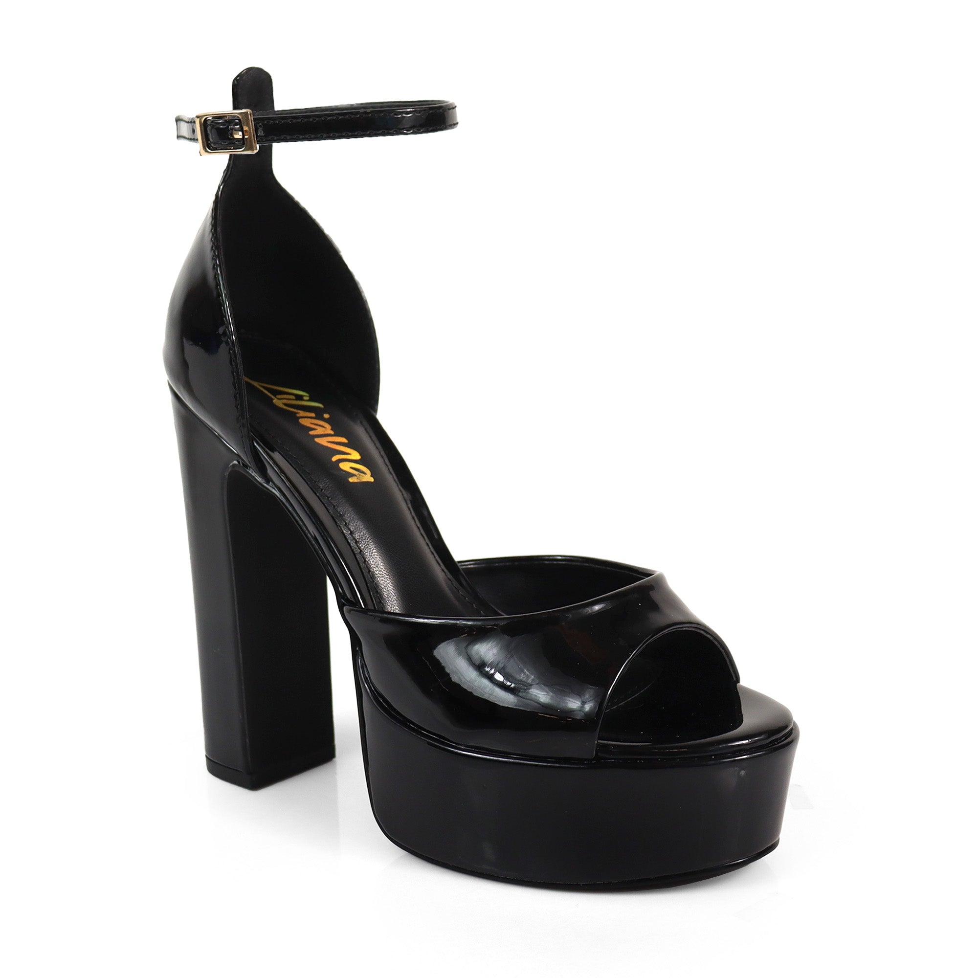 JOSY-13 ANKLE STRAP PLATFORM CHUNKY HEEL BLACK