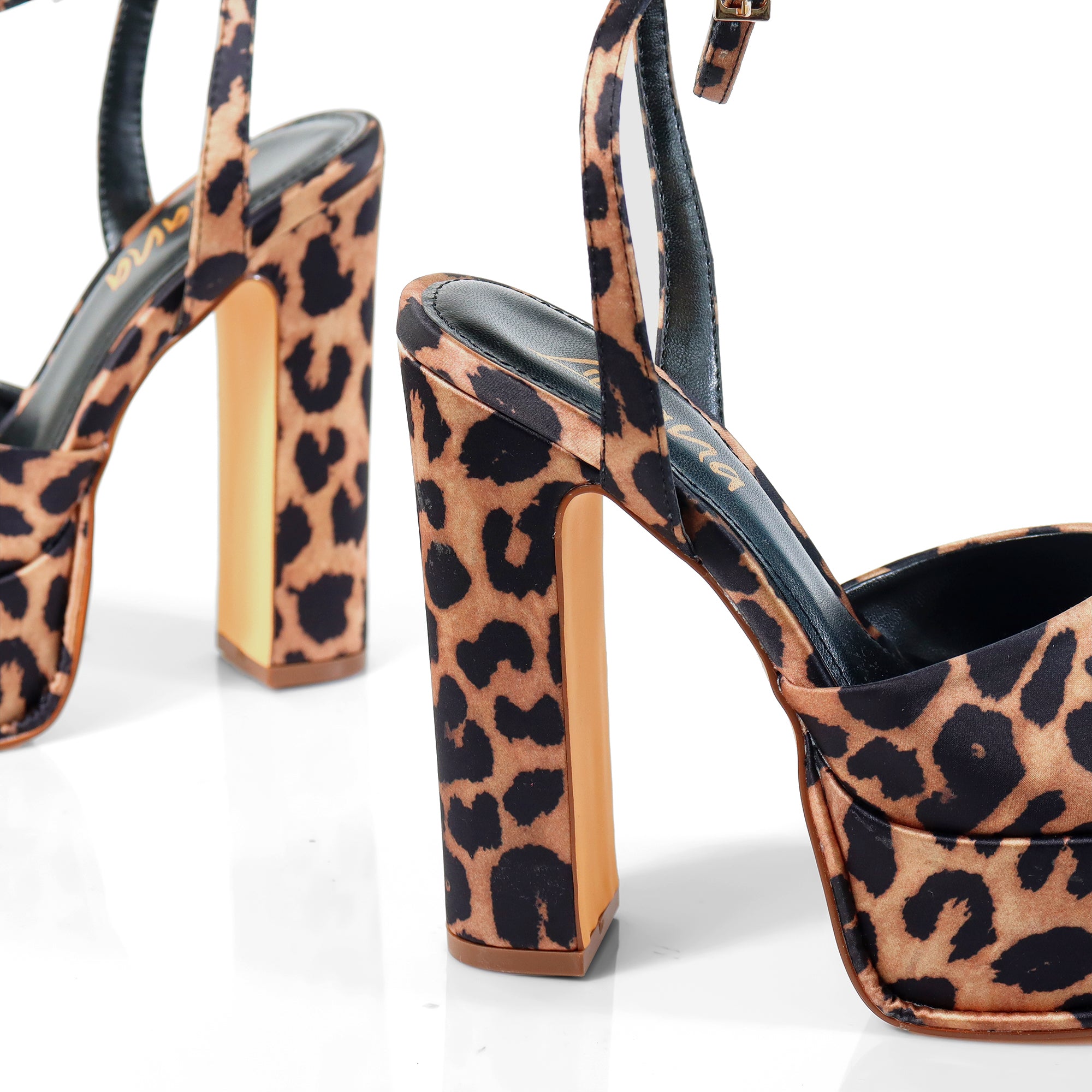 JOSY-6 PEEP TOE PLATFORM CHUNKY HEEL WITH ANKLE STRAP LEOPARD