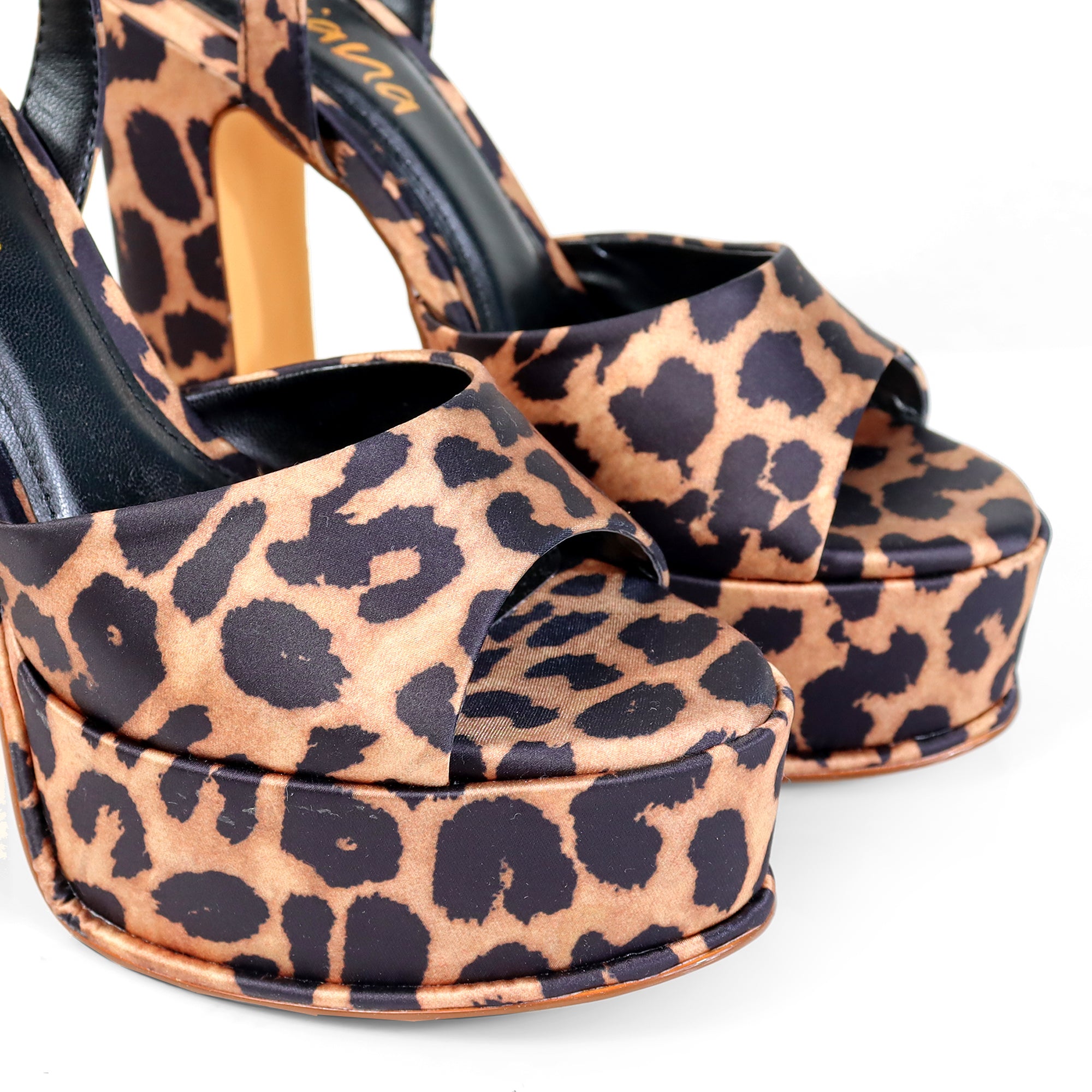 JOSY-6 PEEP TOE PLATFORM CHUNKY HEEL WITH ANKLE STRAP LEOPARD