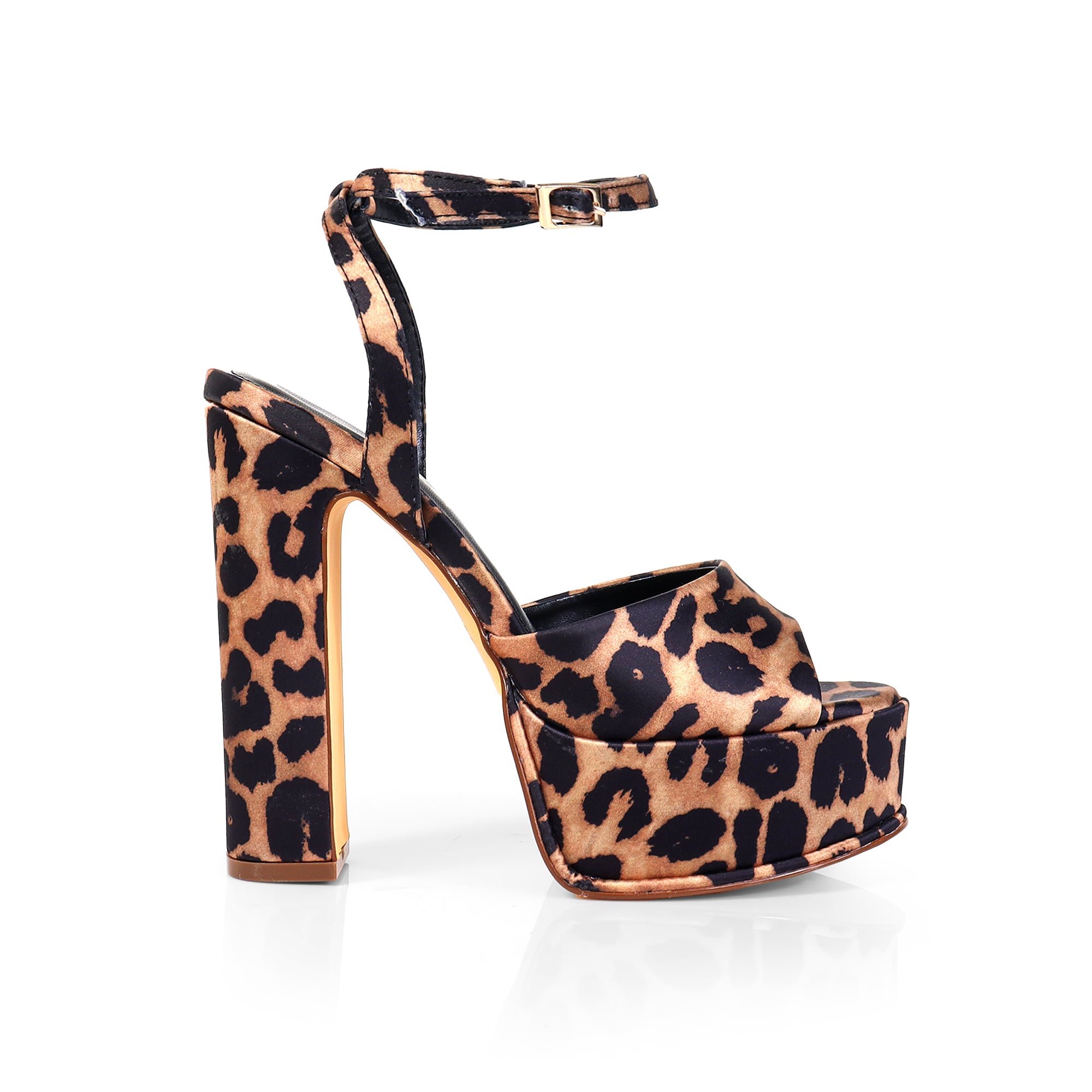 JOSY-6 PEEP TOE PLATFORM CHUNKY HEEL WITH ANKLE STRAP LEOPARD