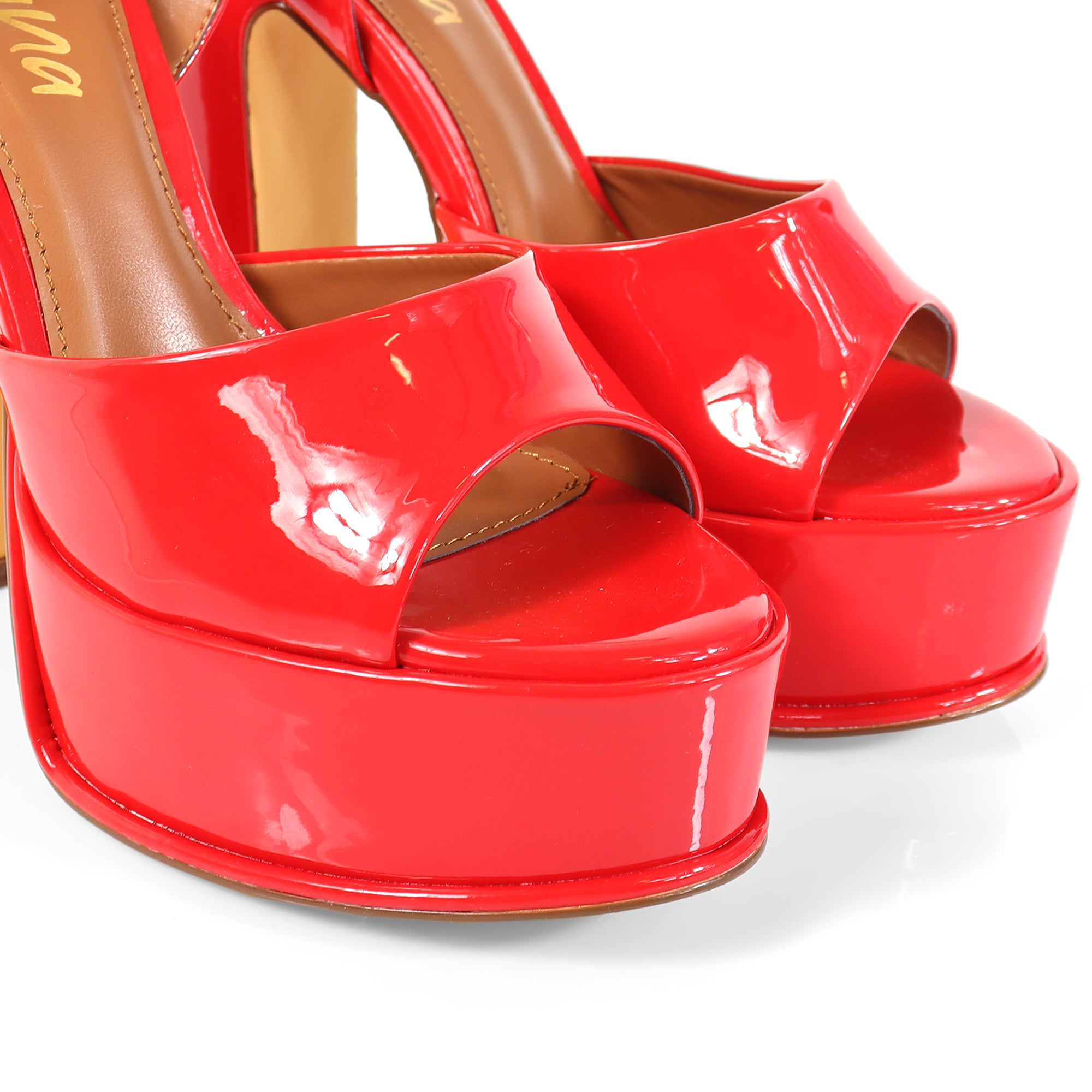 JOSY-6 PEEP TOE PLATFORM CHUNKY HEEL WITH ANKLE STRAP RED