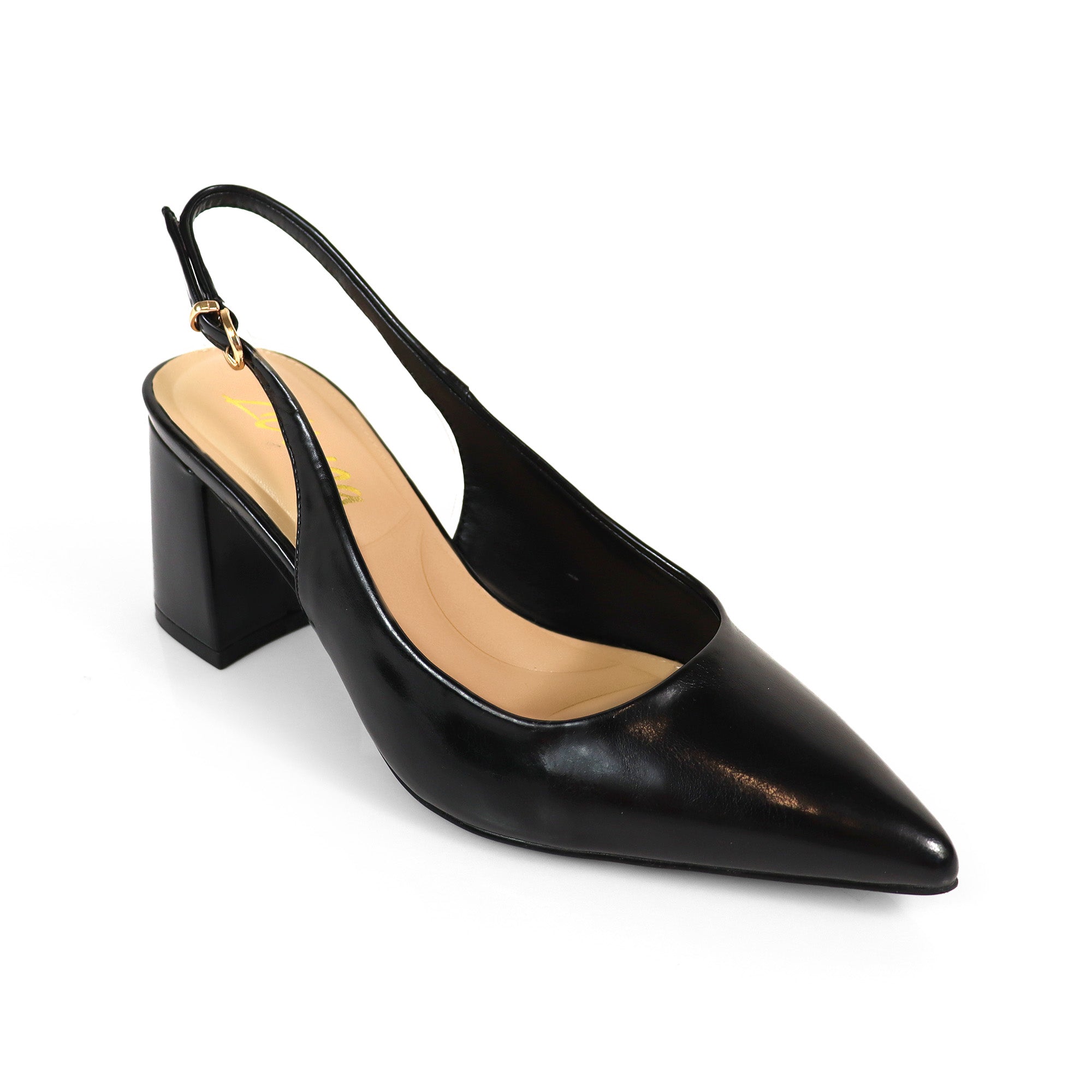 JOYCE-1 POINTED TOE SLINGBACK W/ BLOCK HEEL BLACK