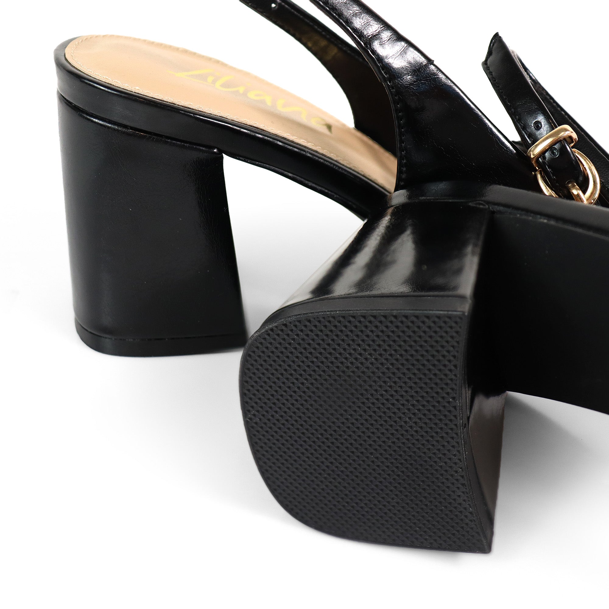JOYCE-1 POINTED TOE SLINGBACK W/ BLOCK HEEL BLACK