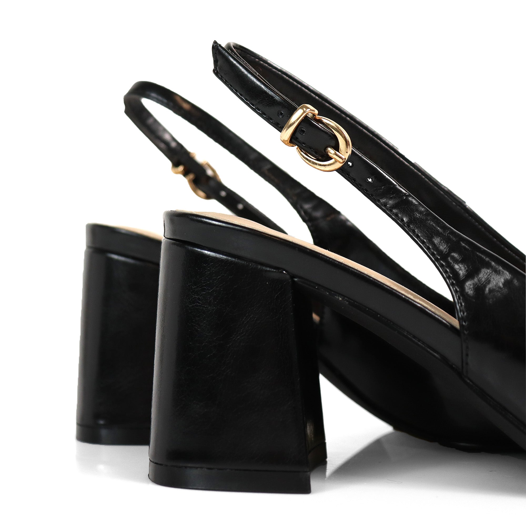 JOYCE-1 POINTED TOE SLINGBACK W/ BLOCK HEEL BLACK