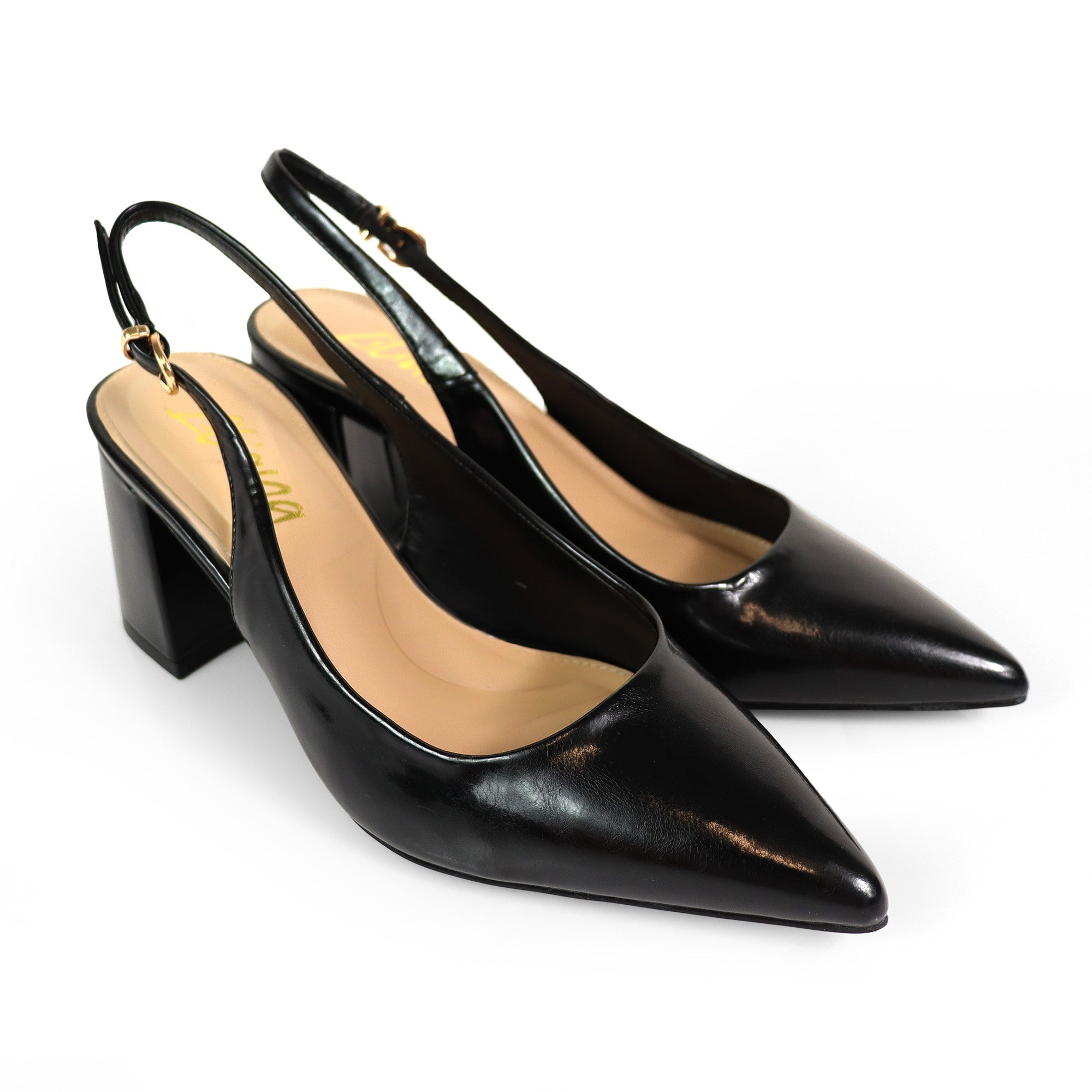 JOYCE-1 POINTED TOE SLINGBACK W/ BLOCK HEEL BLACK