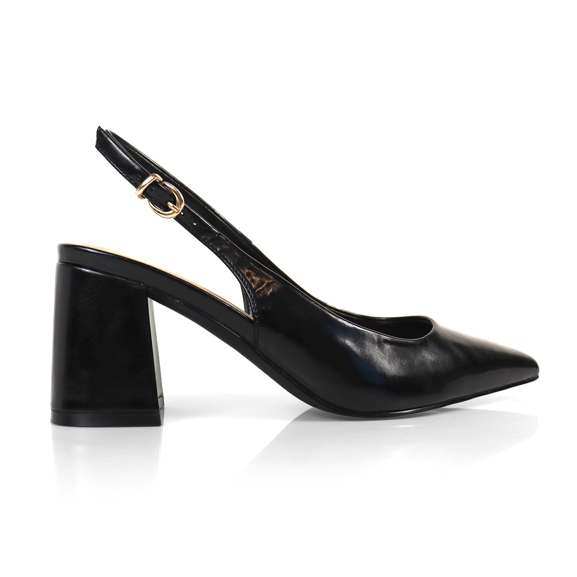 JOYCE-1 POINTED TOE SLINGBACK W/ BLOCK HEEL BLACK