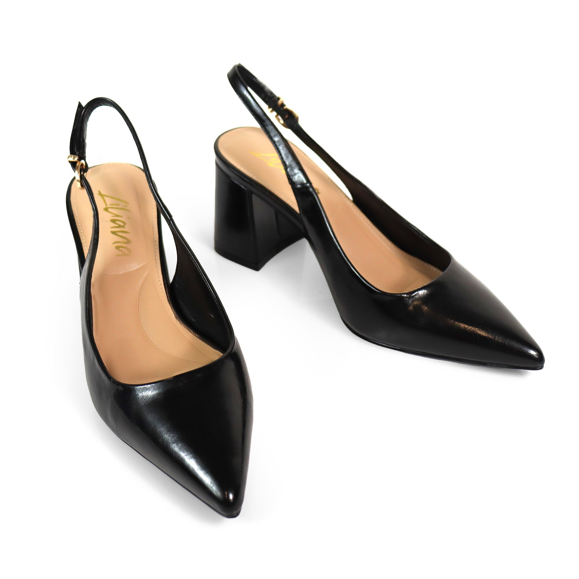 JOYCE-1 POINTED TOE SLINGBACK W/ BLOCK HEEL BLACK