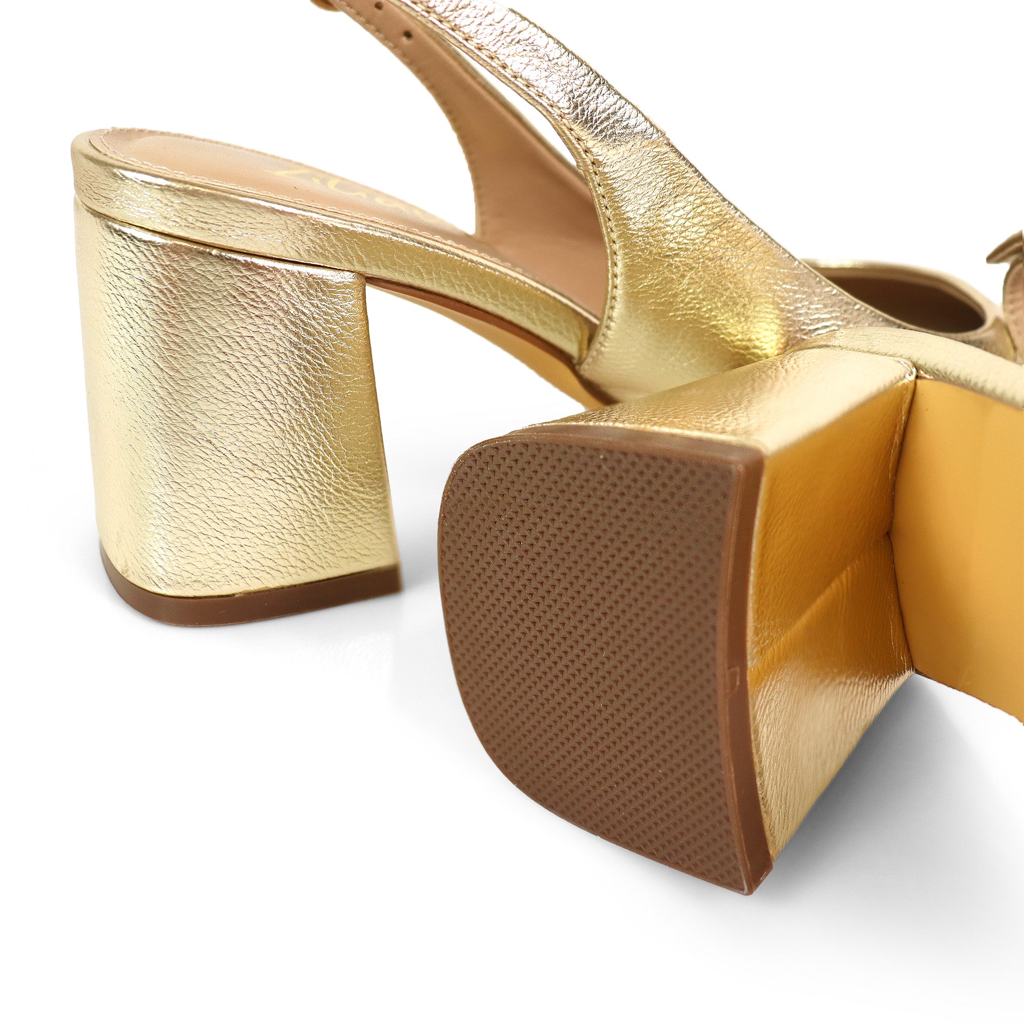 JOYCE-1 POINTED TOE SLINGBACK W/ BLOCK HEEL GOLD