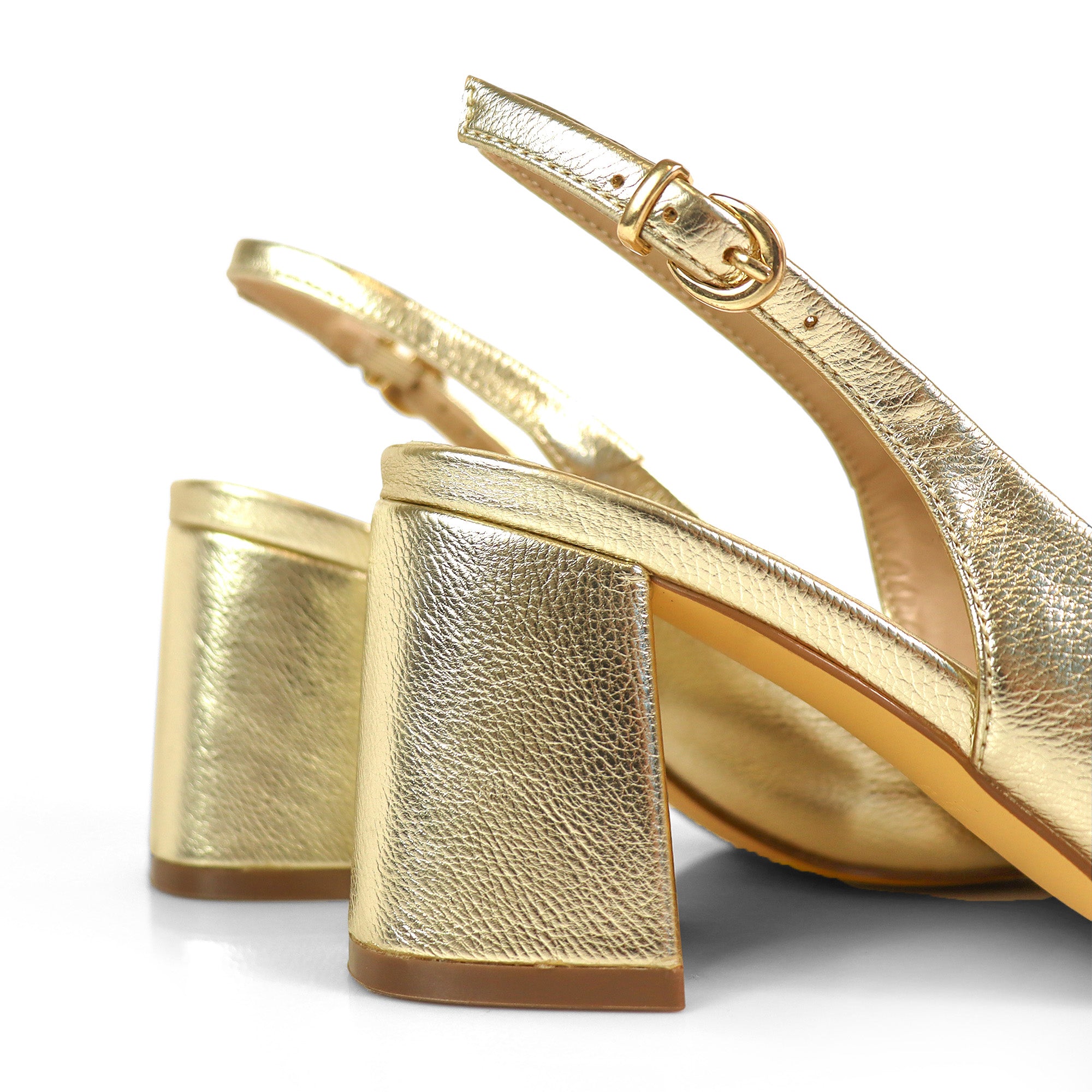 JOYCE-1 POINTED TOE SLINGBACK W/ BLOCK HEEL GOLD