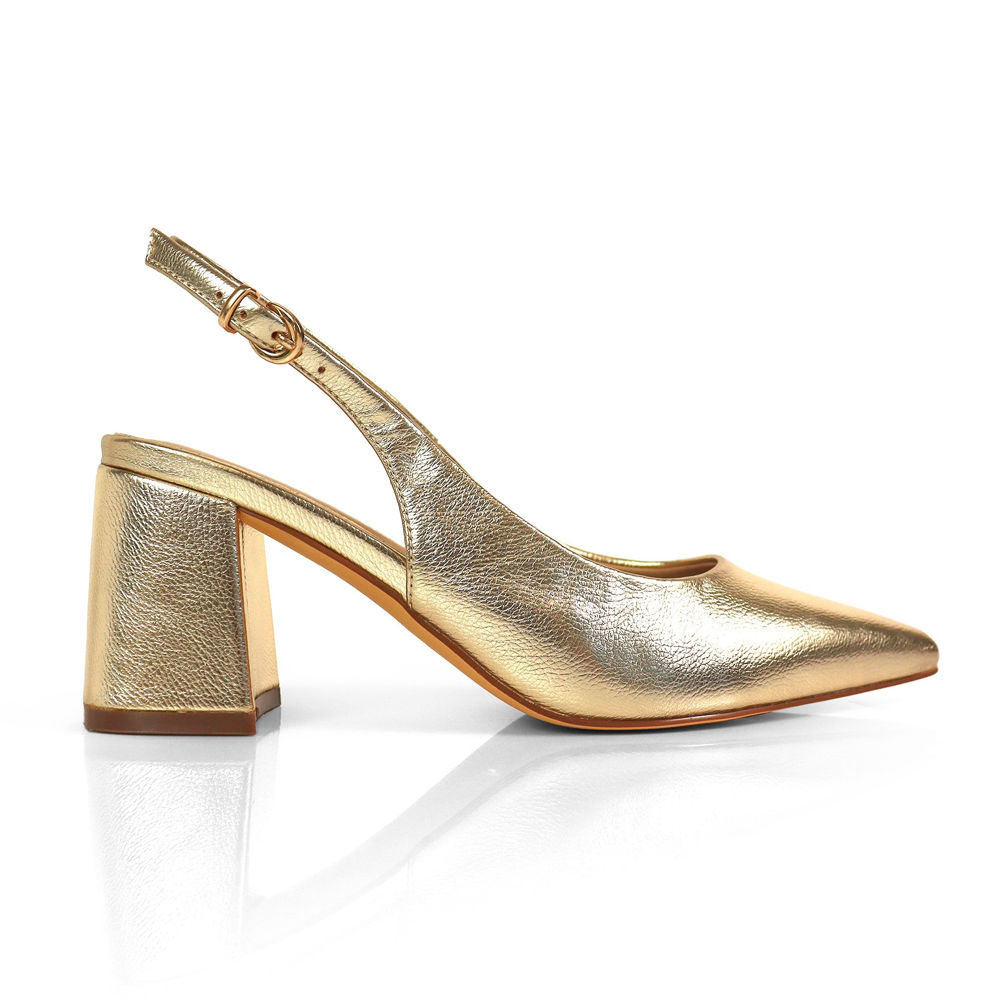 JOYCE-1 POINTED TOE SLINGBACK W/ BLOCK HEEL GOLD