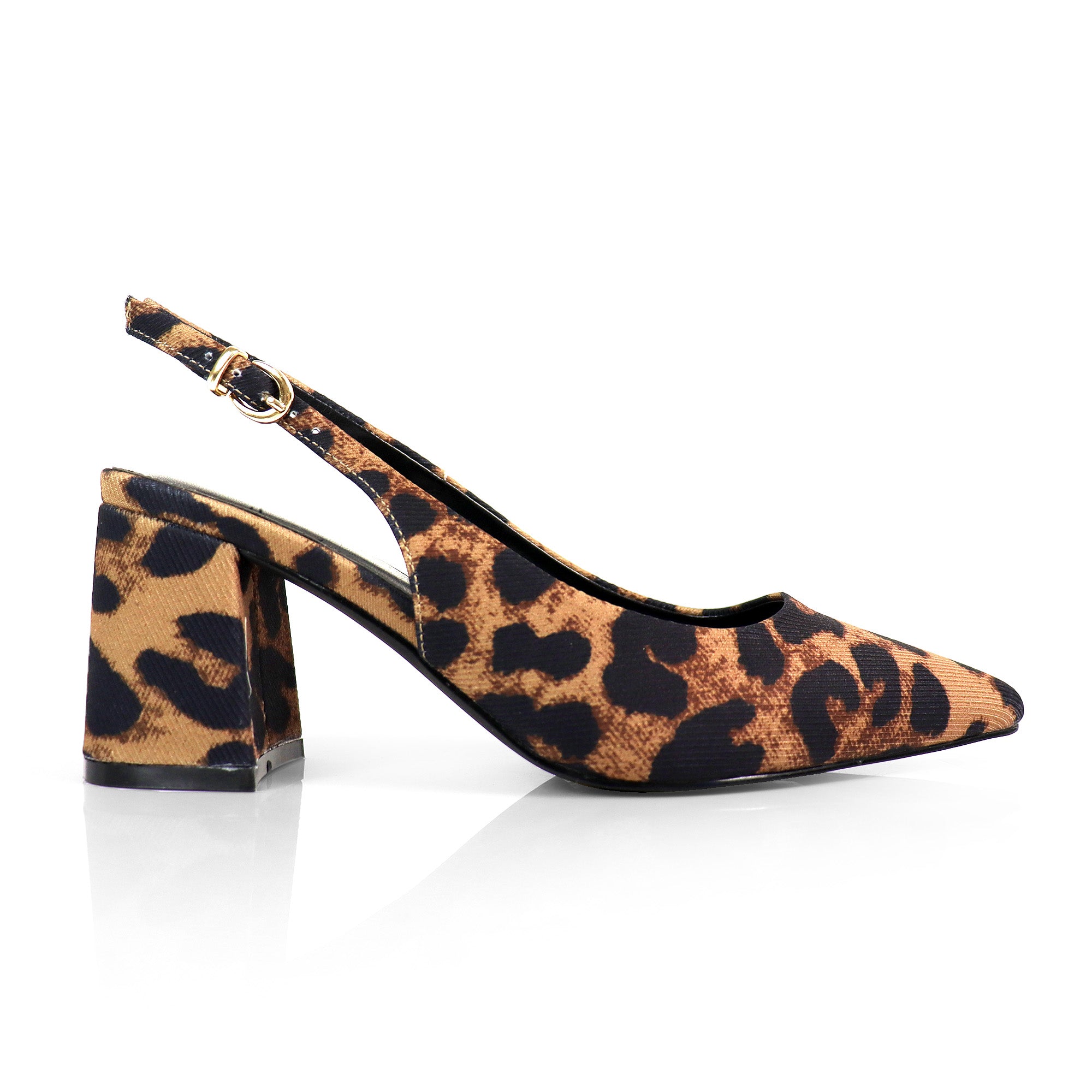 JOYCE-1 POINTED TOE SLINGBACK W/ BLOCK HEEL LEOPARD