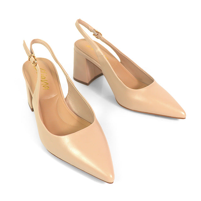 JOYCE-1 POINTED TOE SLINGBACK W/ BLOCK HEEL NUDE