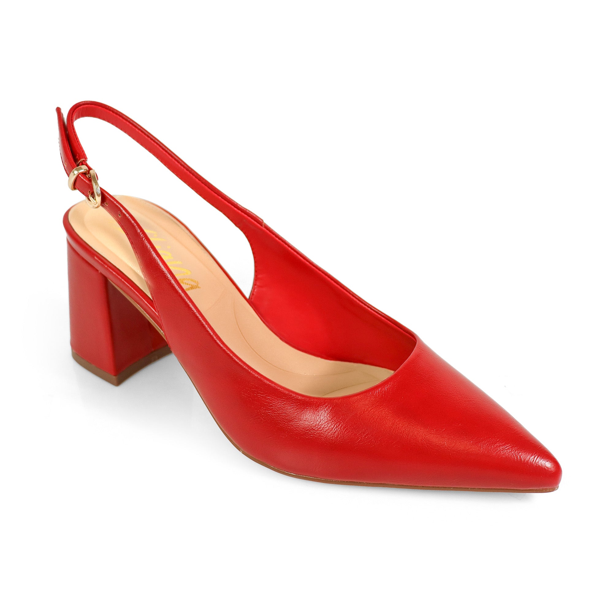 JOYCE-1 POINTED TOE SLINGBACK W/ BLOCK HEEL RED