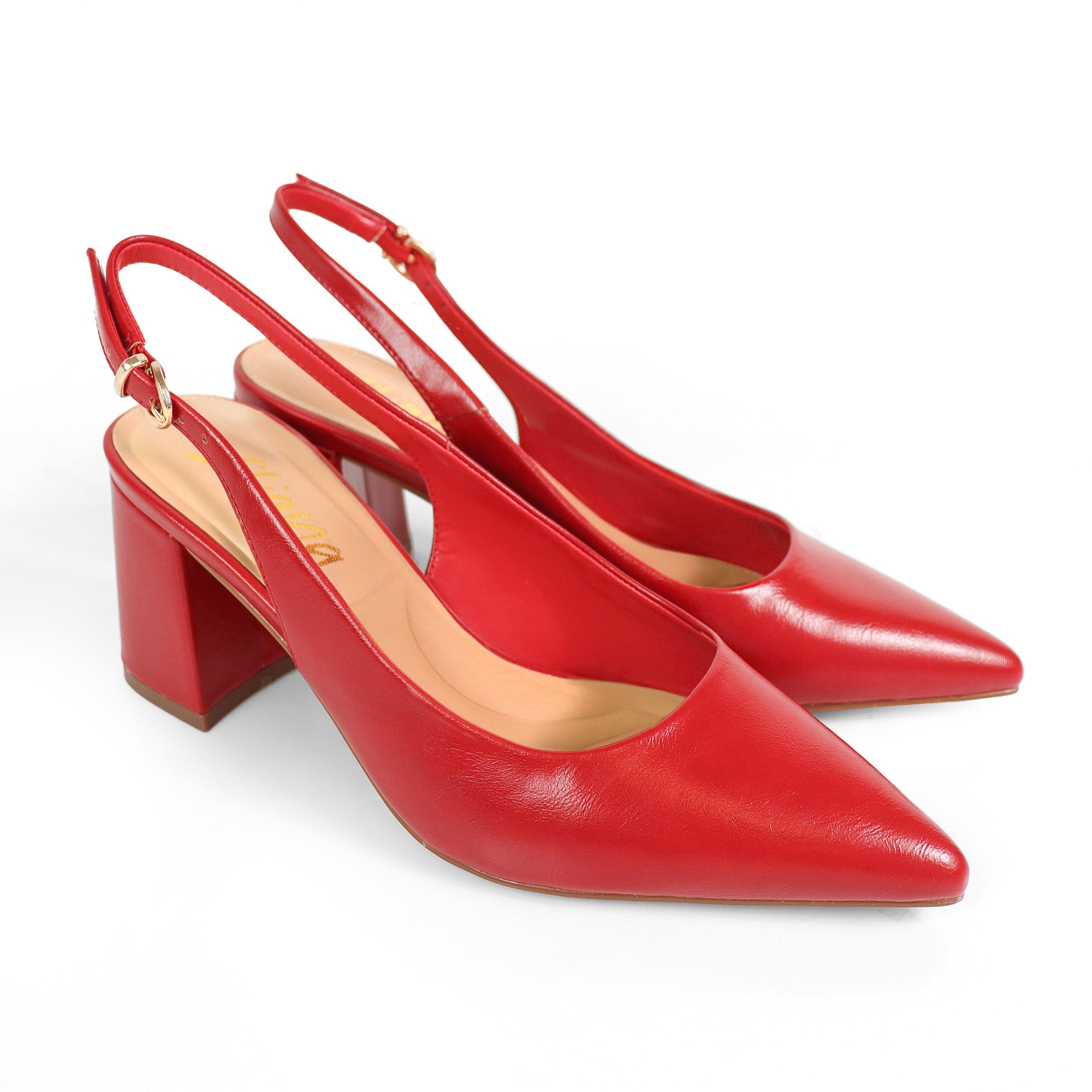 JOYCE-1 POINTED TOE SLINGBACK W/ BLOCK HEEL RED