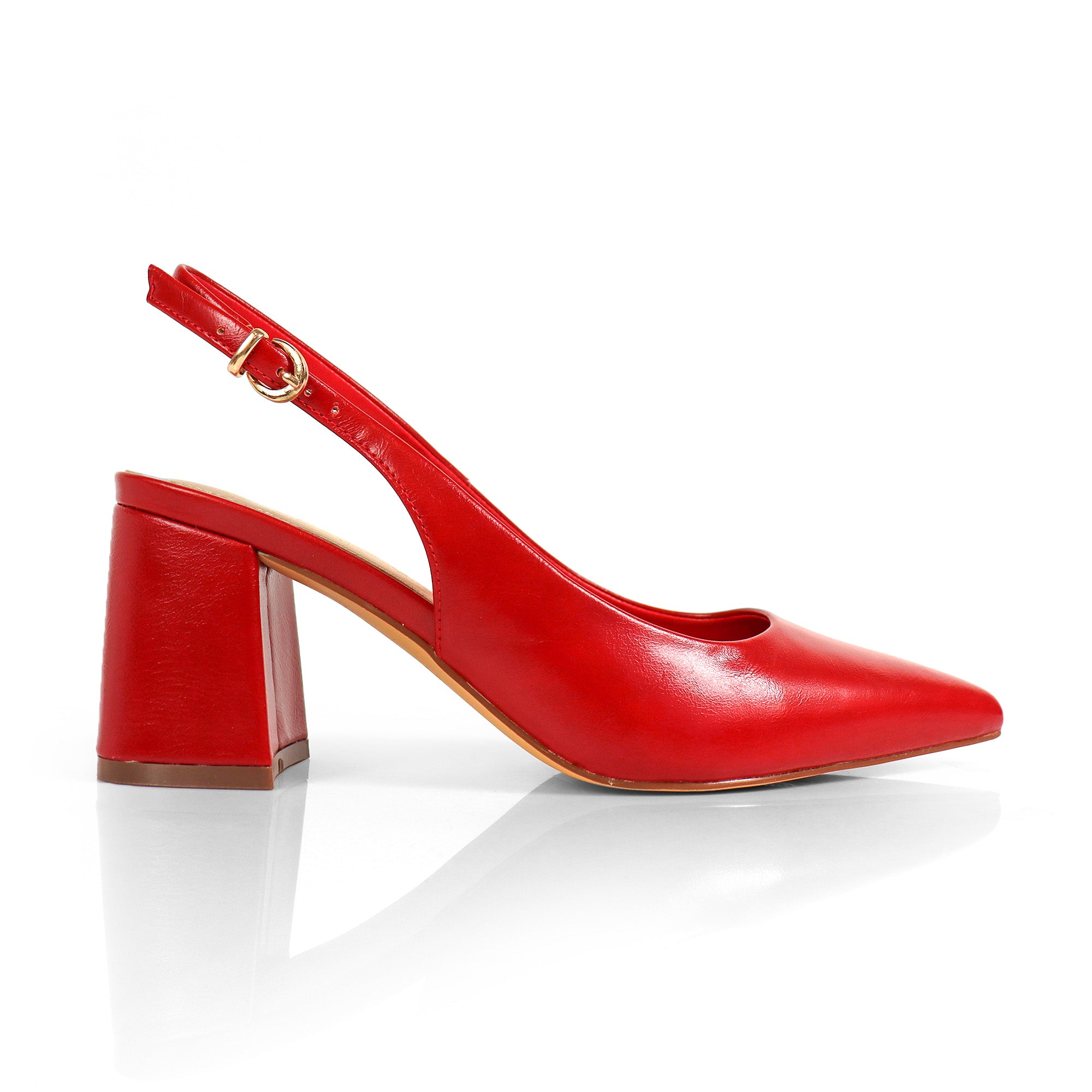 JOYCE-1 POINTED TOE SLINGBACK W/ BLOCK HEEL RED