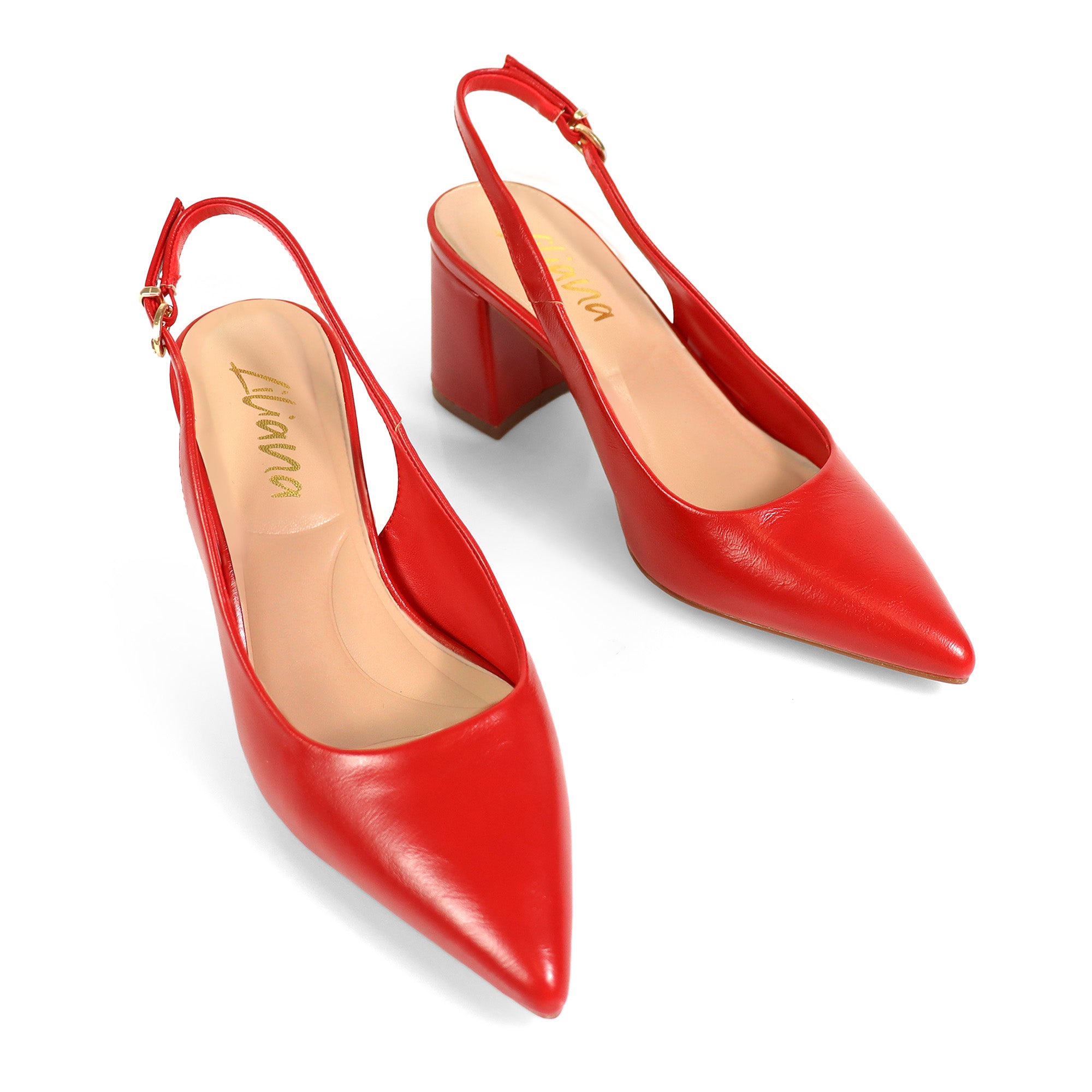 JOYCE-1 POINTED TOE SLINGBACK W/ BLOCK HEEL RED