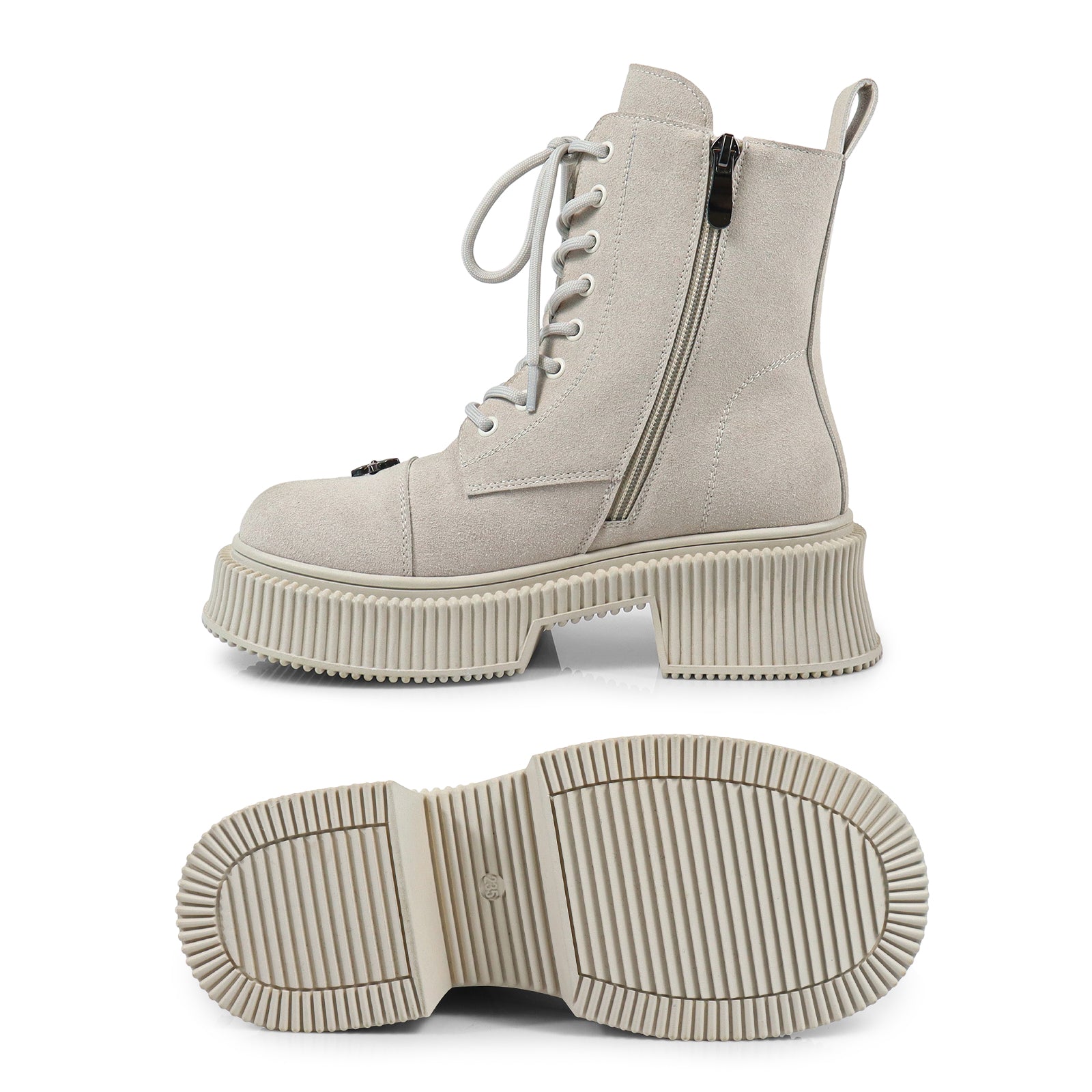 JUDAH-1 ROUND TOE LACE UP CROSS FLOWER DETAIL W/ANKLE DESERT BOOTI BONE