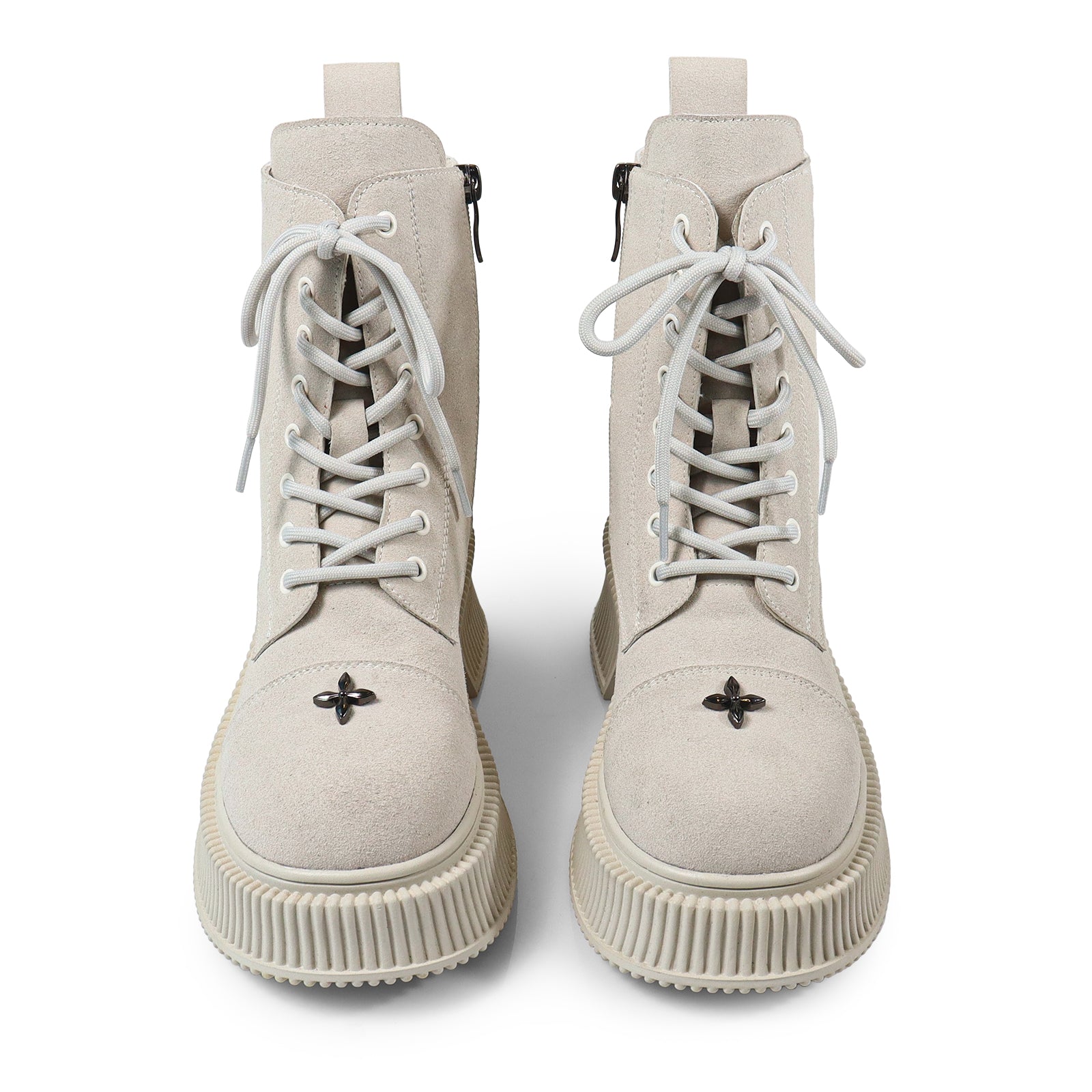 JUDAH-1 ROUND TOE LACE UP CROSS FLOWER DETAIL W/ANKLE DESERT BOOTI BONE