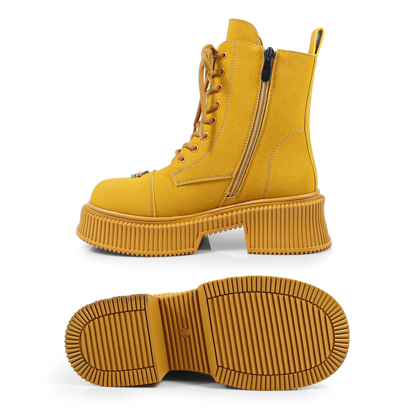 JUDAH-1 ROUND TOE LACE UP CROSS FLOWER DETAIL W/ANKLE DESERT BOOTI CAME
