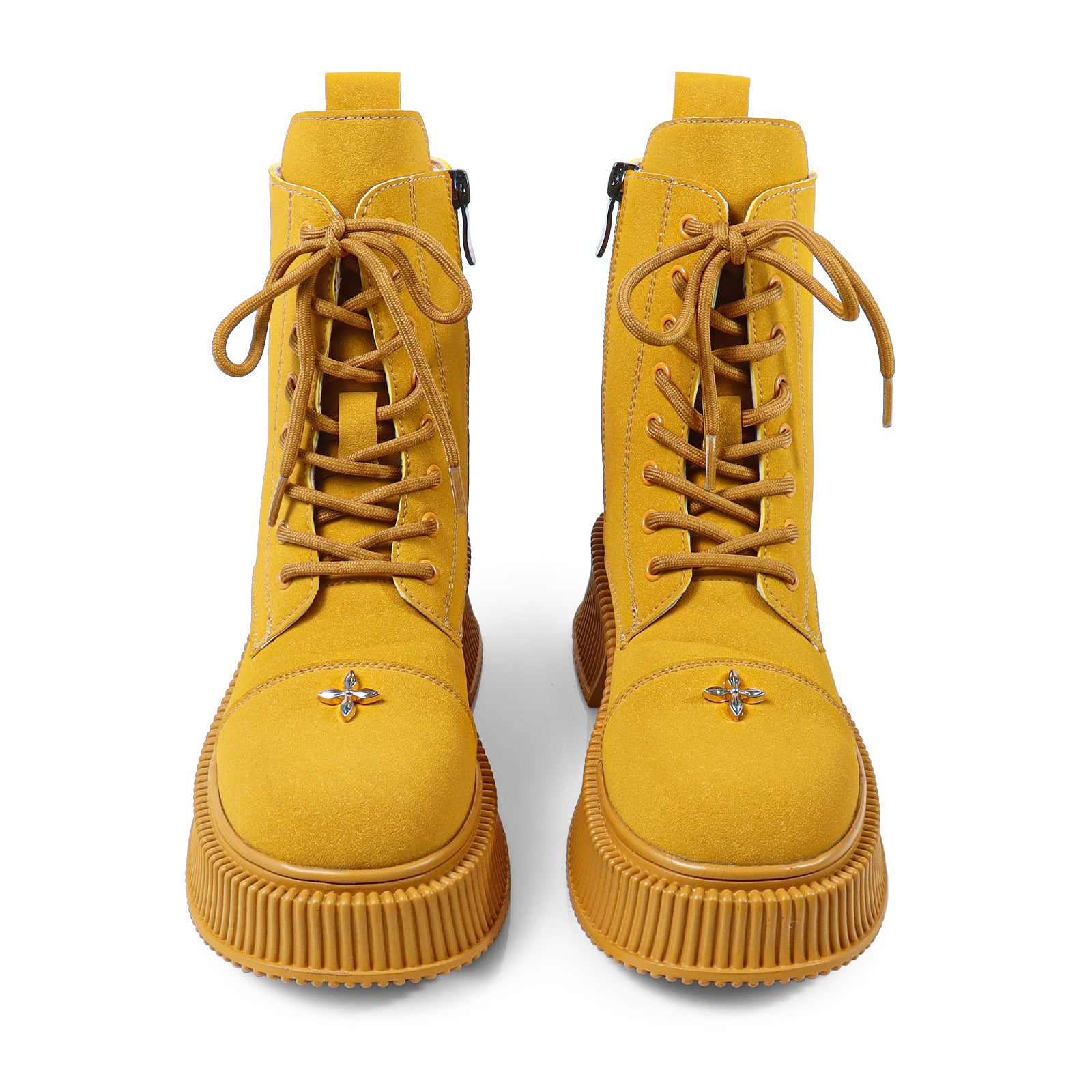 JUDAH-1 ROUND TOE LACE UP CROSS FLOWER DETAIL W/ANKLE DESERT BOOTI CAME