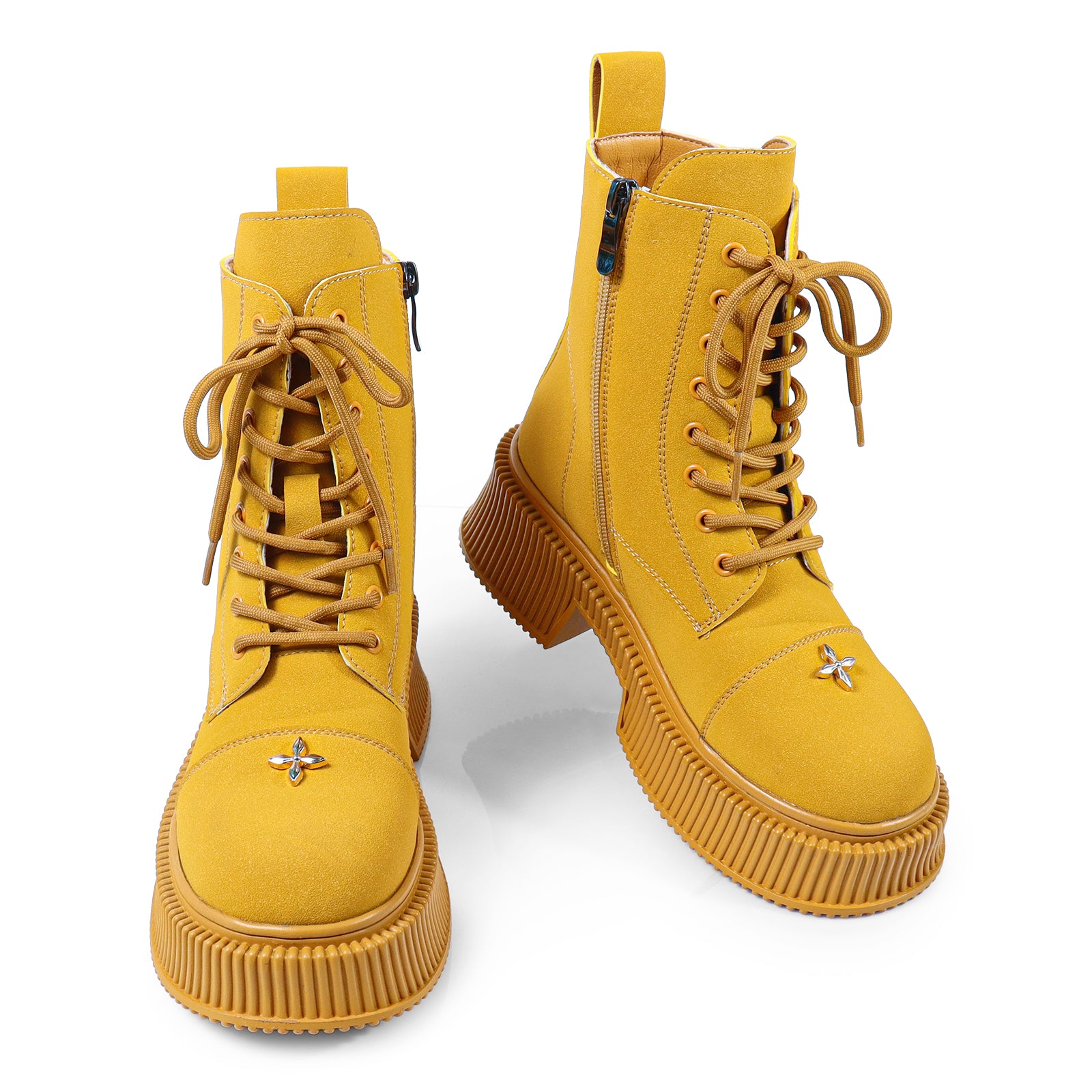 JUDAH-1 ROUND TOE LACE UP CROSS FLOWER DETAIL W/ANKLE DESERT BOOTI CAME