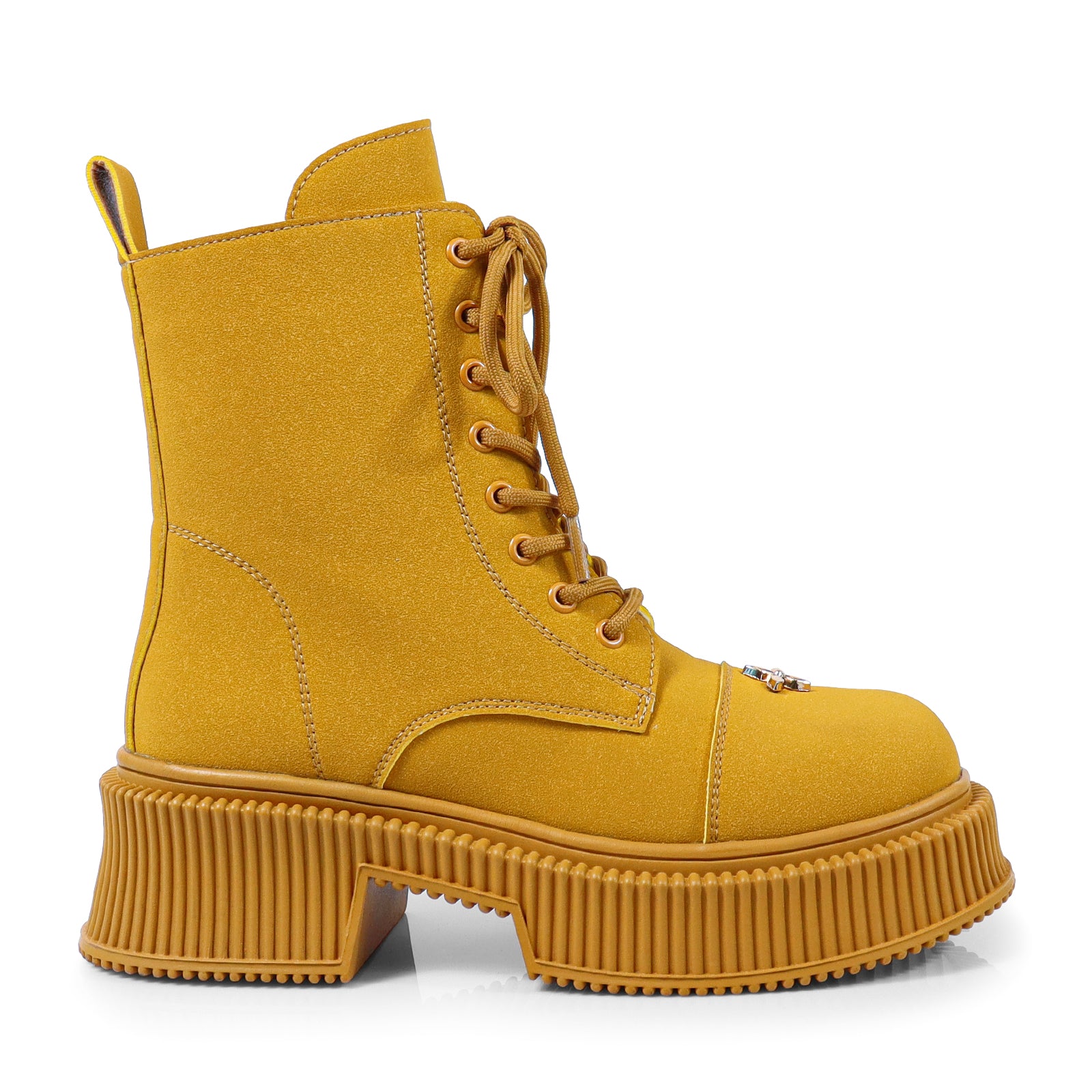 JUDAH-1 ROUND TOE LACE UP CROSS FLOWER DETAIL W/ANKLE DESERT BOOTI CAME