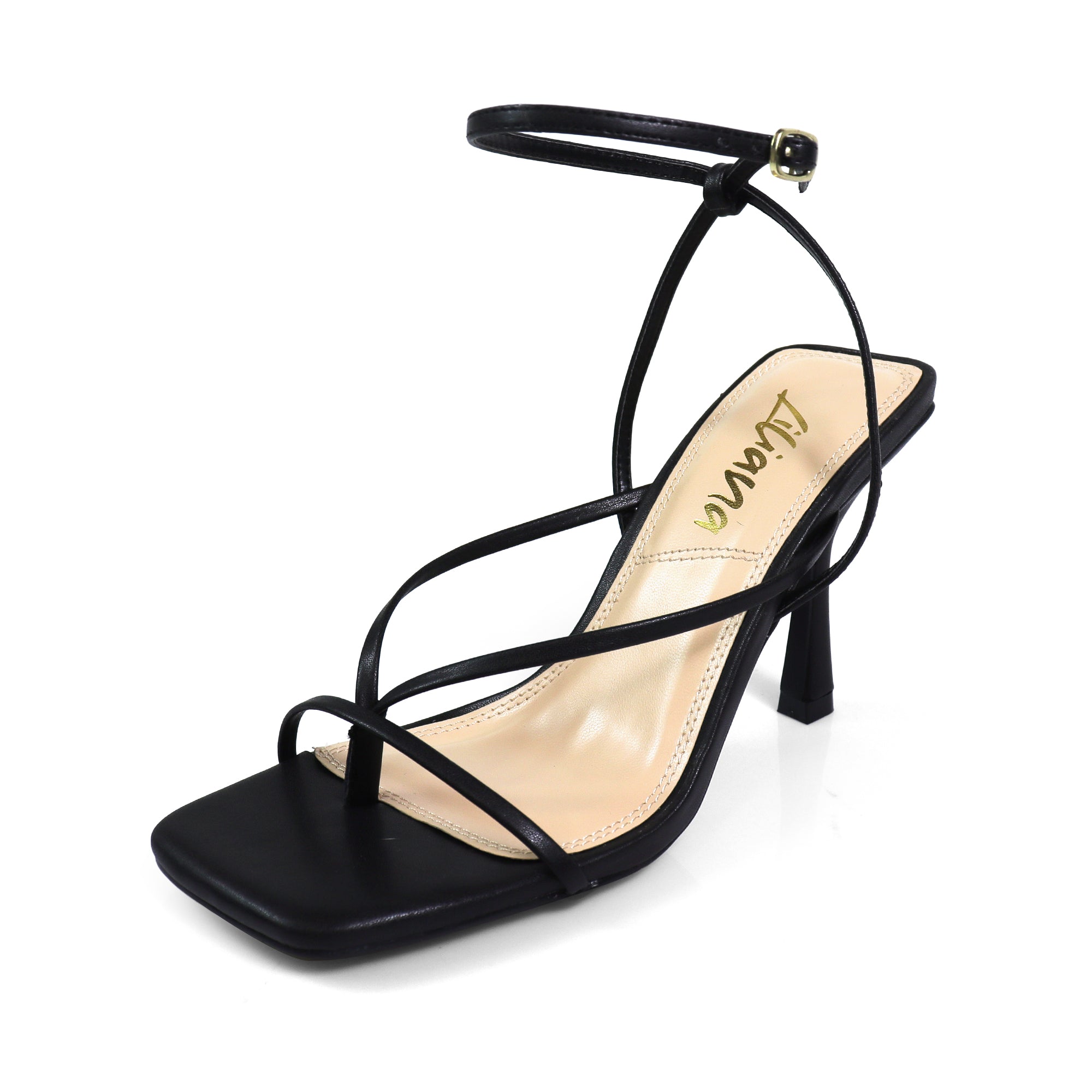 JULIE-1 SQUARED TOE ANCKLE STRAP W/ HEEL BLACK