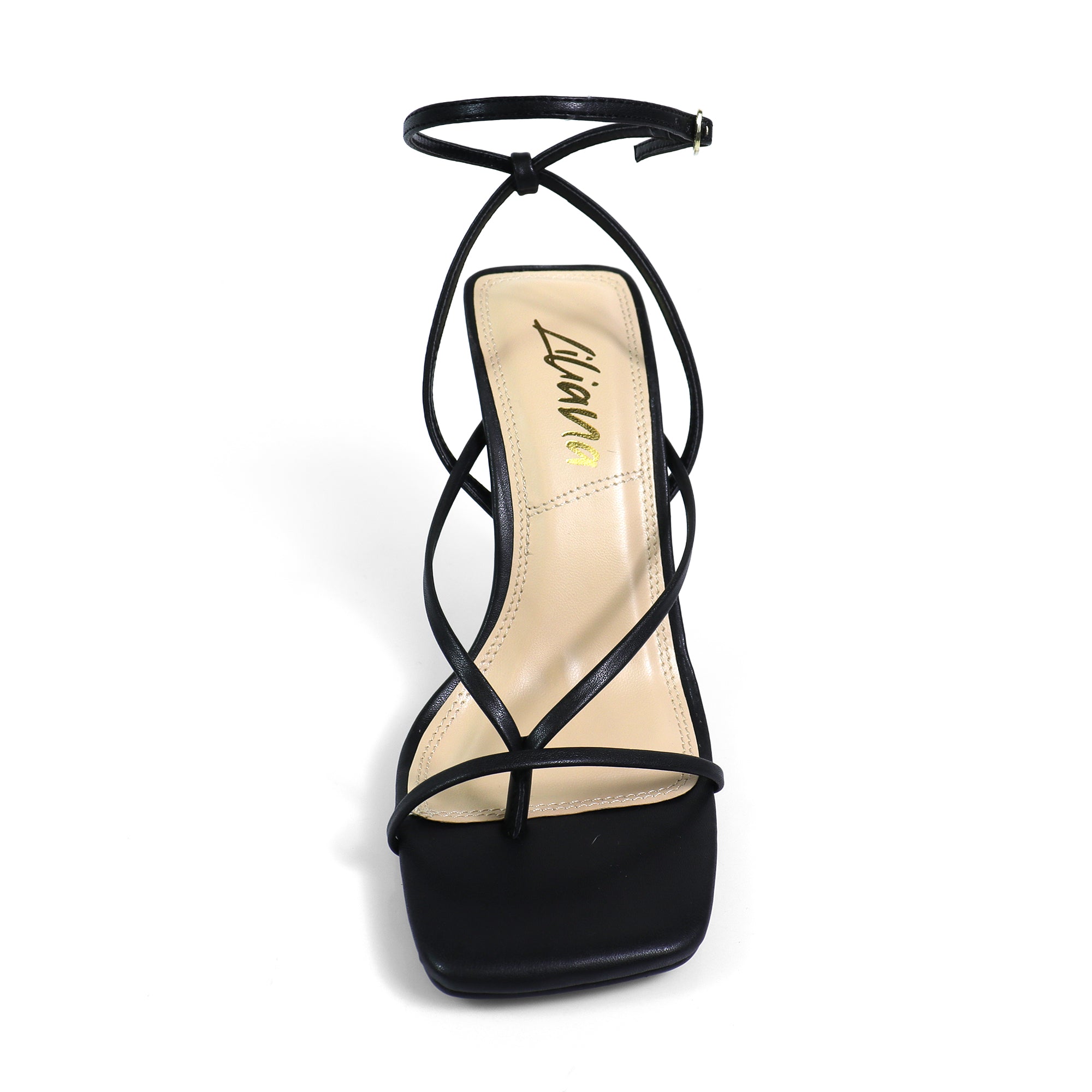 JULIE-1 SQUARED TOE ANCKLE STRAP W/ HEEL BLACK