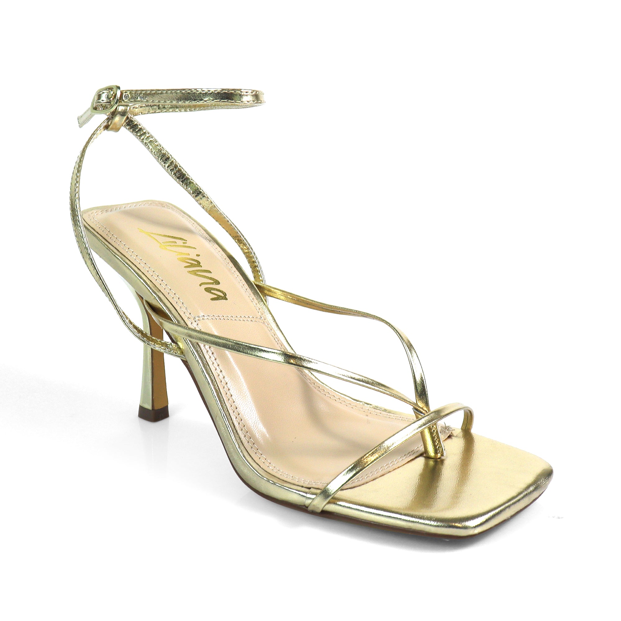 JULIE-1 SQUARED TOE ANCKLE STRAP W/ HEEL GOLD