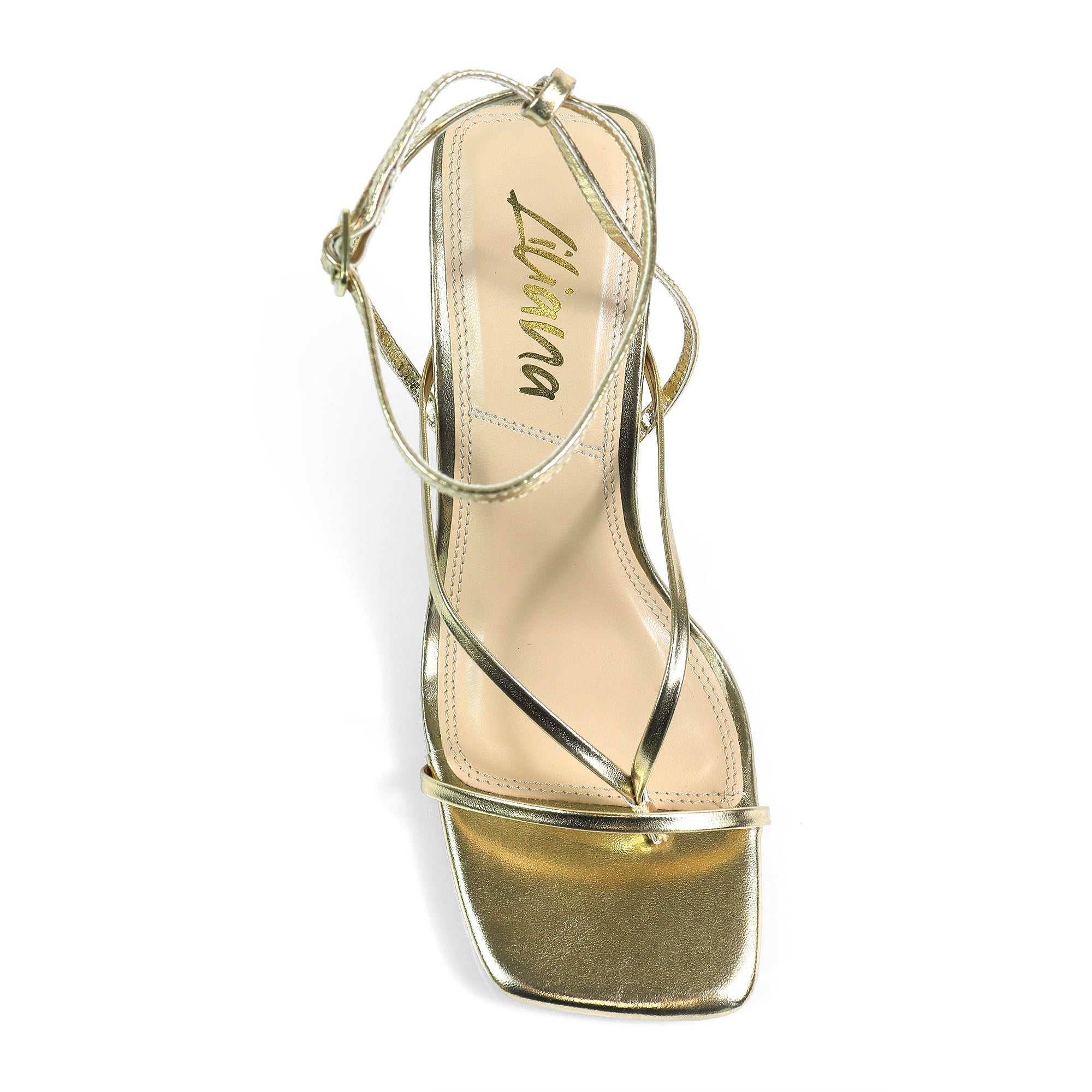 JULIE-1 SQUARED TOE ANCKLE STRAP W/ HEEL GOLD
