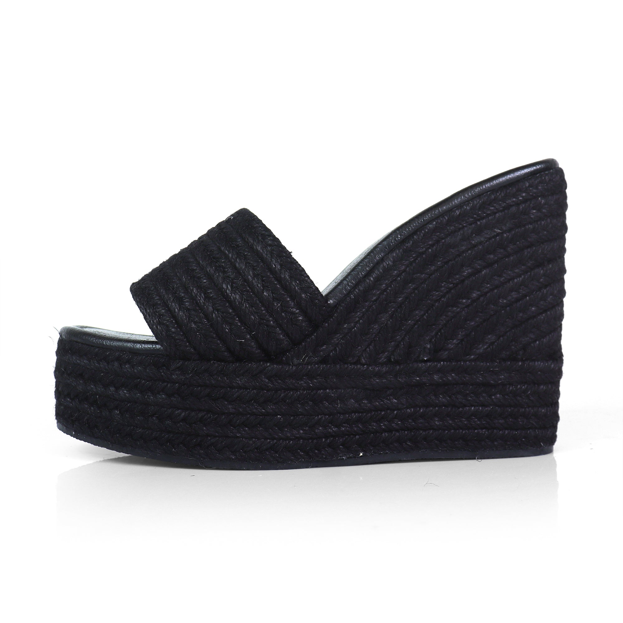 JULIET-1 ESPADRILLE MULE PLATFORM WEDGE SANDALS BLACK