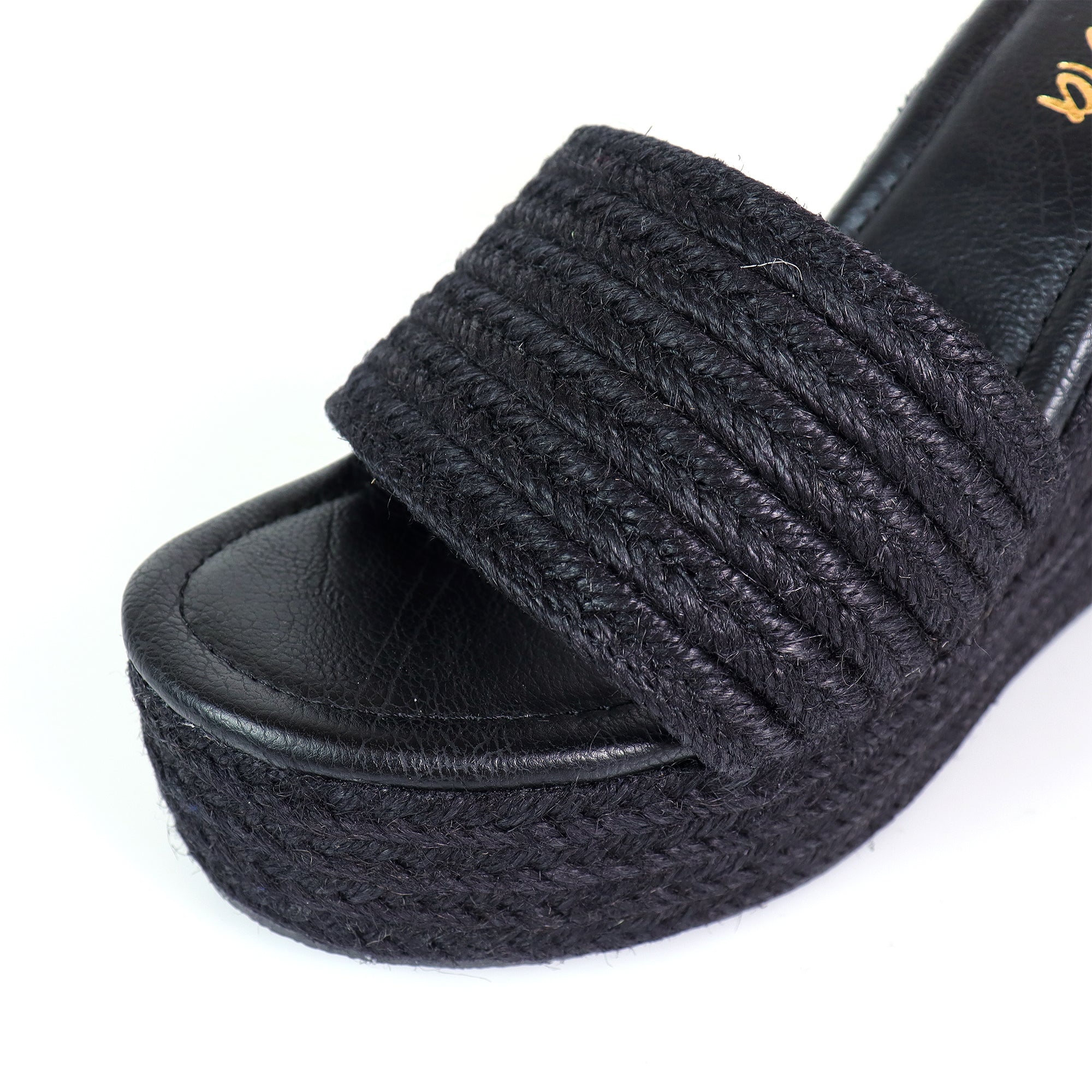 JULIET-1 ESPADRILLE MULE PLATFORM WEDGE SANDALS BLACK