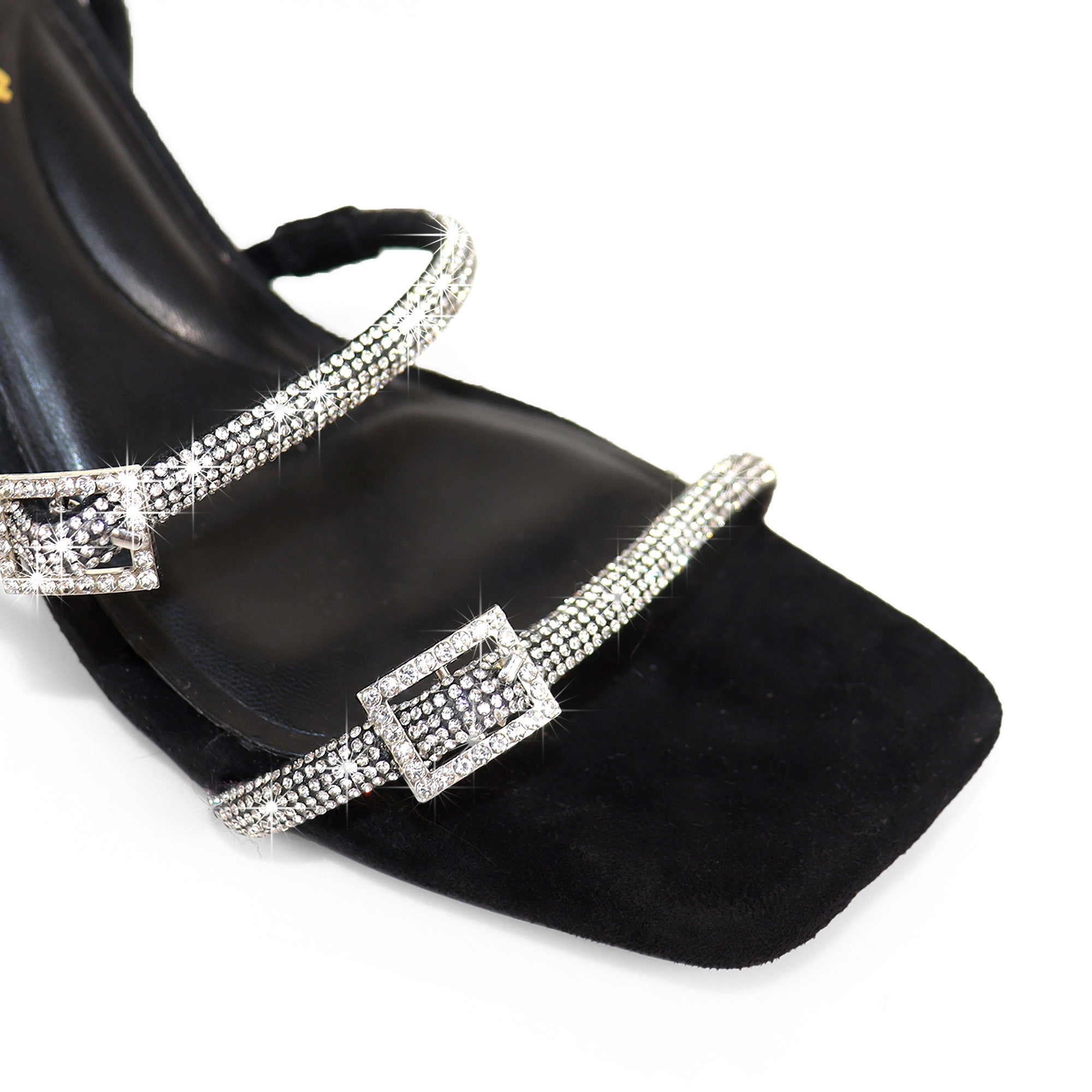 JULIETA-1 RHINESTONE STRAP BUCKLE W/ LOW HEEL BLACK