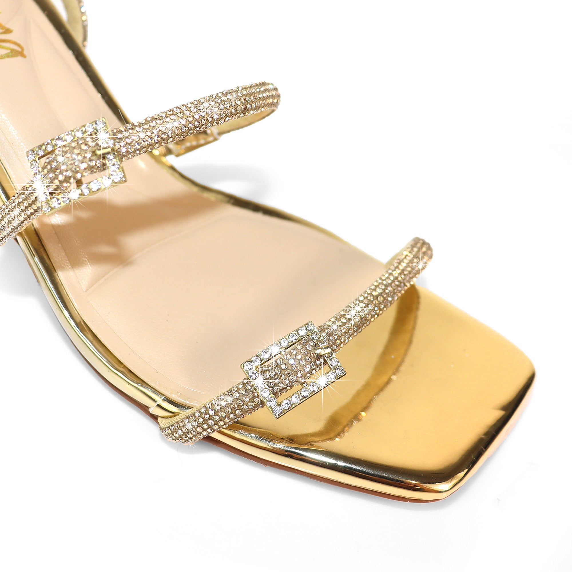 JULIETA-1 RHINESTONE STRAP BUCKLE W/ LOW HEEL GOLD