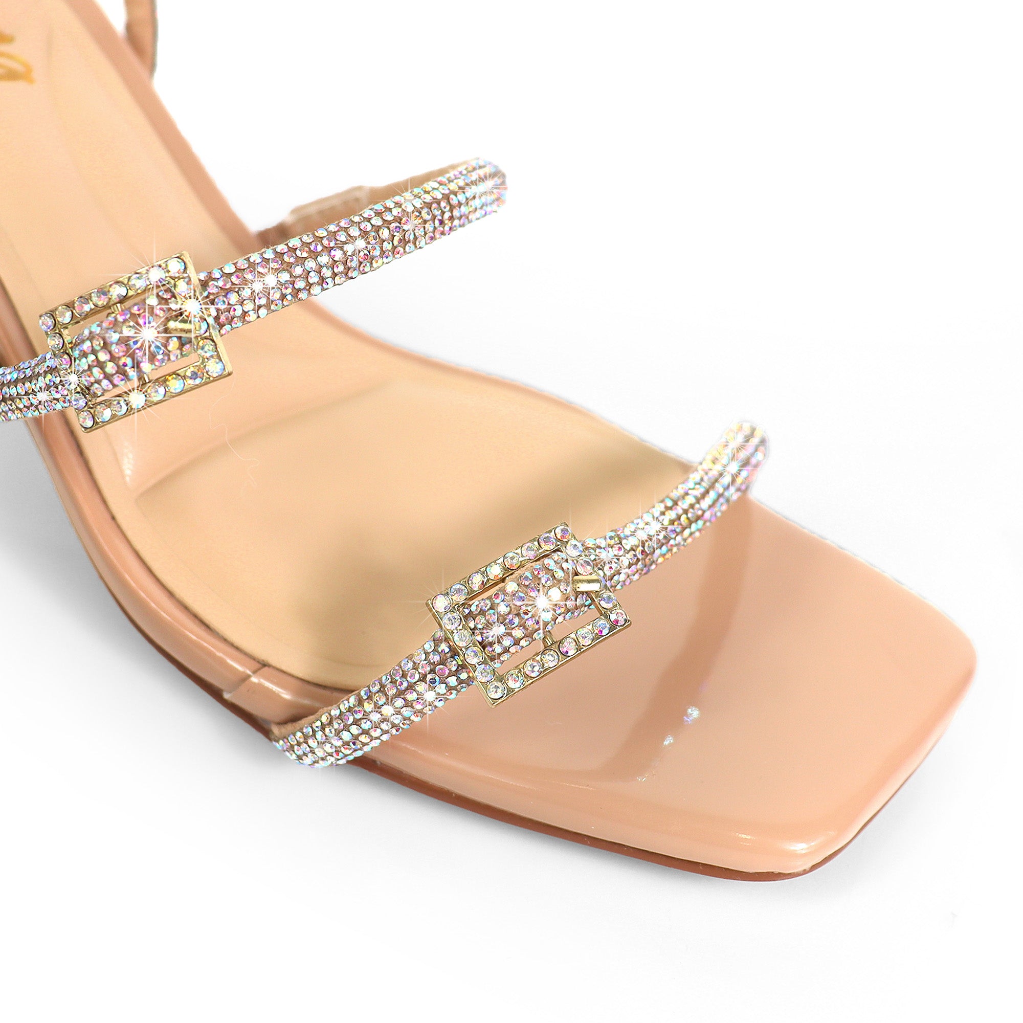 JULIETA-1 RHINESTONE STRAP BUCKLE W/ LOW HEEL NUDE