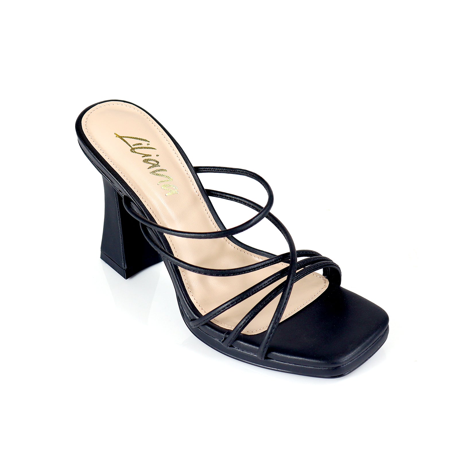 JUSTINE-1 STRAPPY SANDAL WITH SPOOL HEEL BLACK