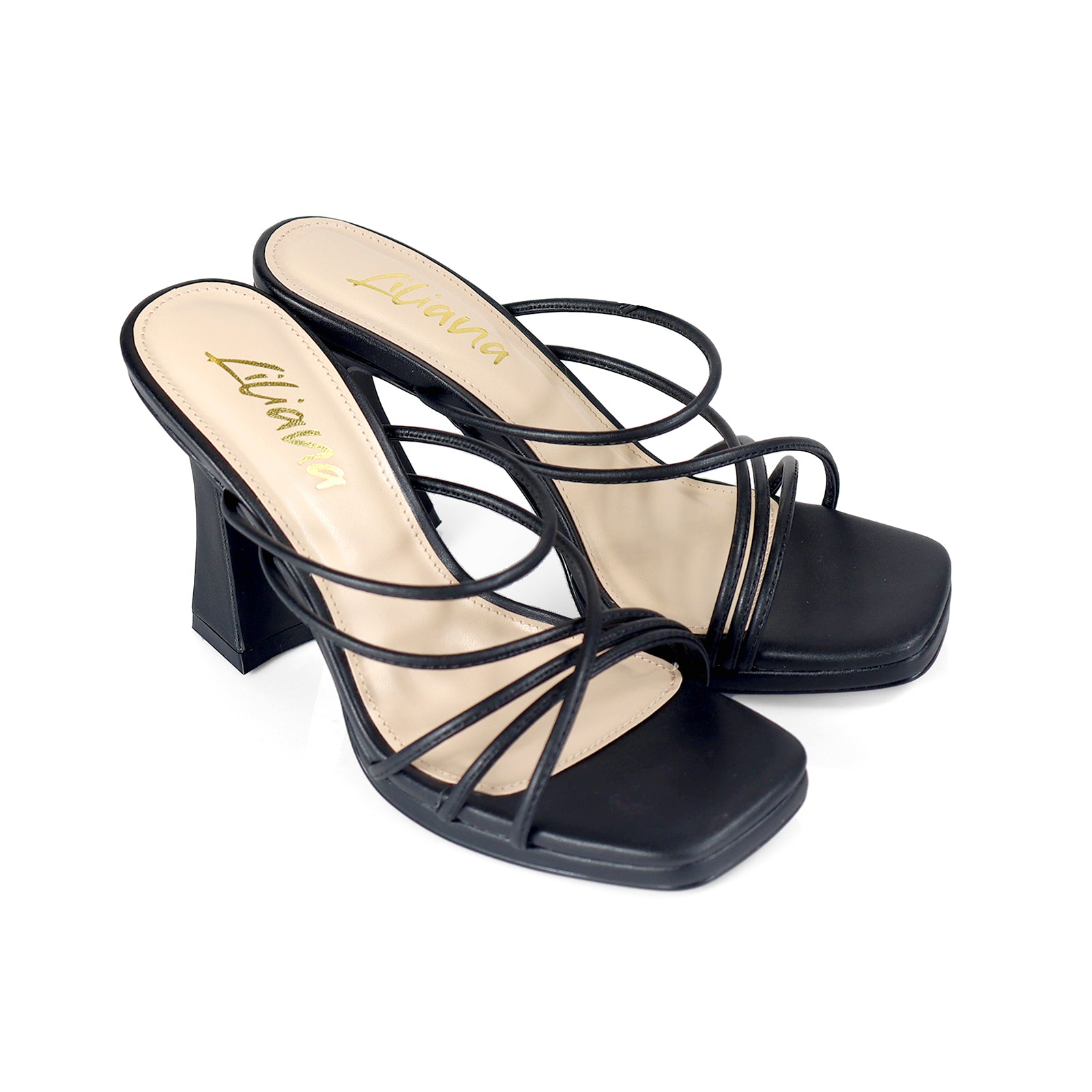 JUSTINE-1 STRAPPY SANDAL WITH SPOOL HEEL BLACK