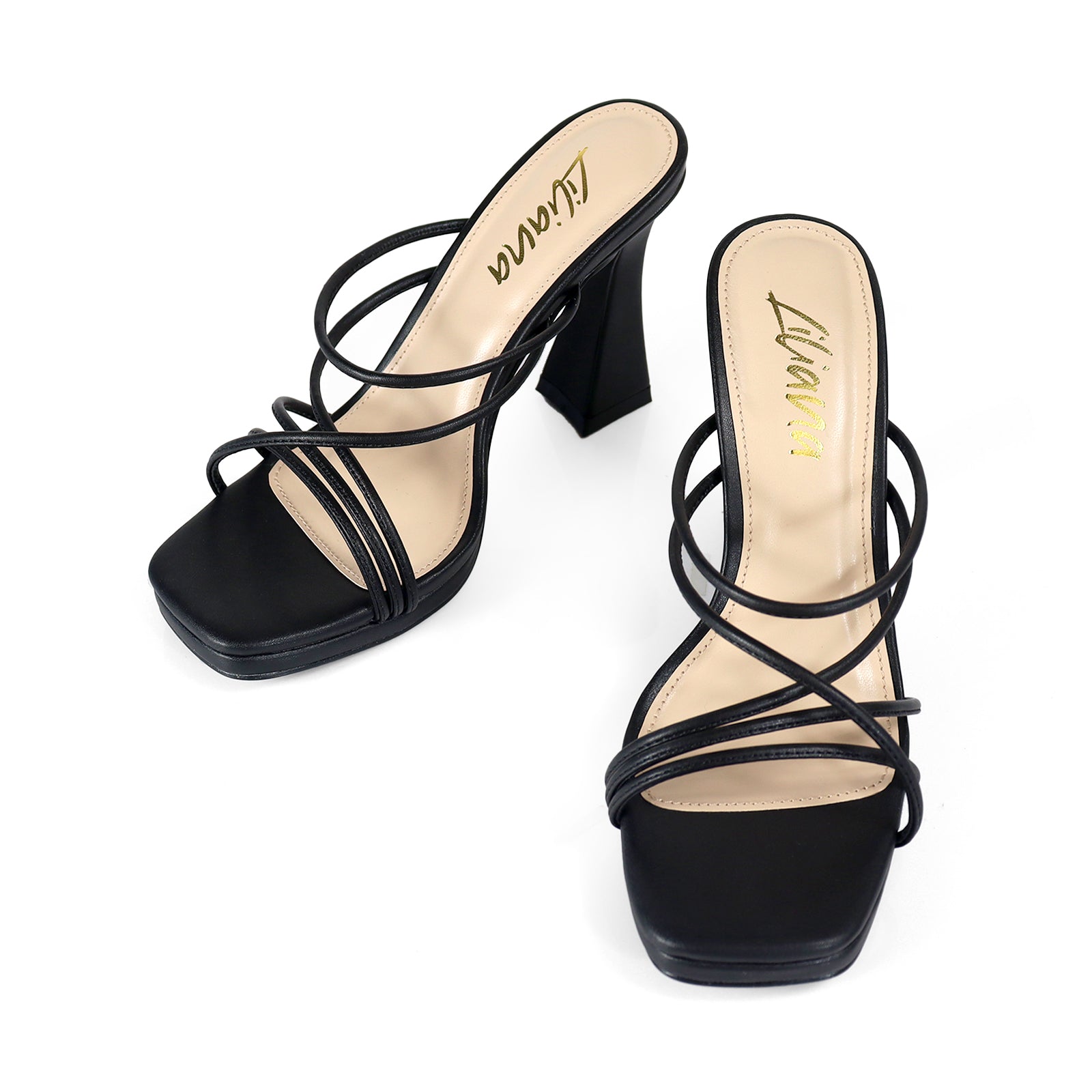JUSTINE-1 STRAPPY SANDAL WITH SPOOL HEEL BLACK