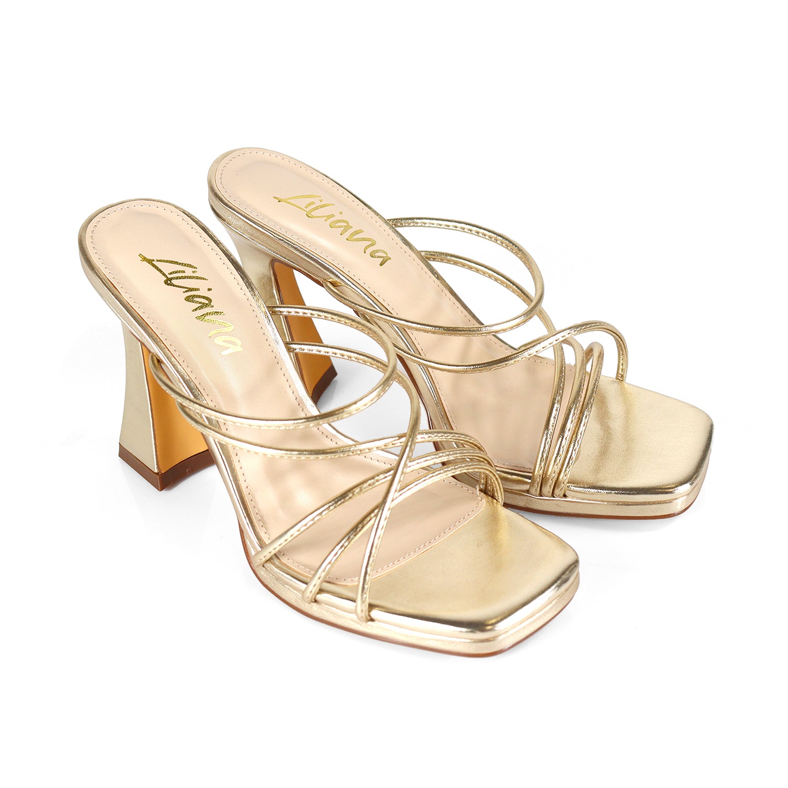 JUSTINE-1 STRAPPY SANDAL WITH SPOOL HEEL GOLD
